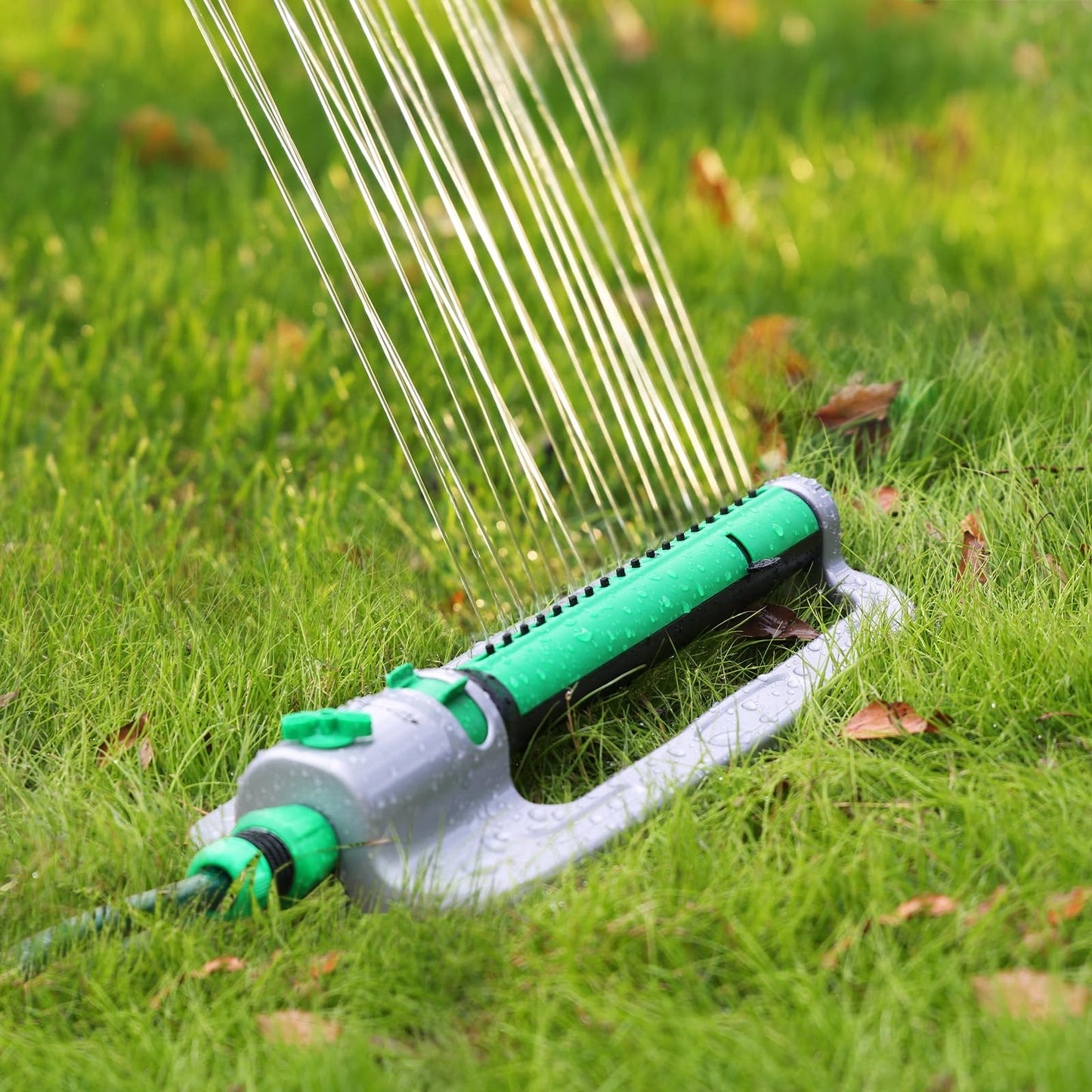 RESTMO Heavy Duty Oscillating Sprinkler with Stable Metal Base, 18 Durable Nozzles, Adjustable Flow & Width & Coverage, Lawn Sprinkler & Garden Sprinkler for Large Yard Irrigation