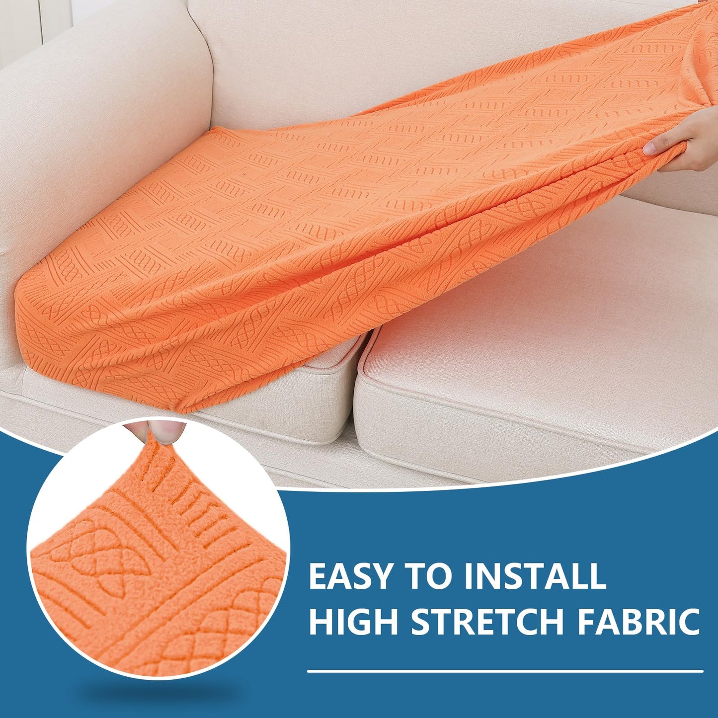 hyha Individual Couch Cushion Covers, Stretch Magic Sofa Seat Cushion Covers Washable, Dog Couch Sofa Slipcover for Pets, Kid with Elastic Bottom(Medium, Orange)