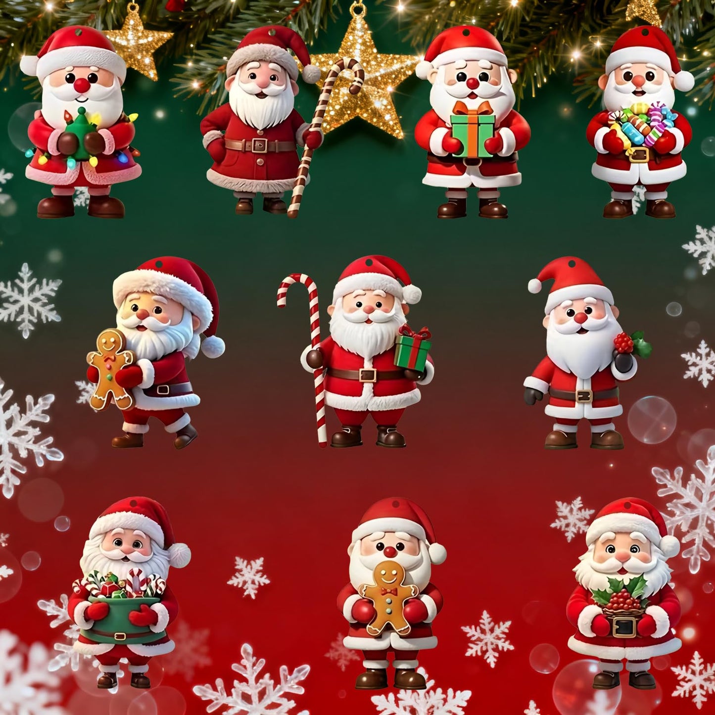 Christmas Tree Acrylic Ornament Set Santa Claus Decorations with Different Poses and Accessories Perfect Christmas Holiday Decor for Christmas Tree 10 Pcs