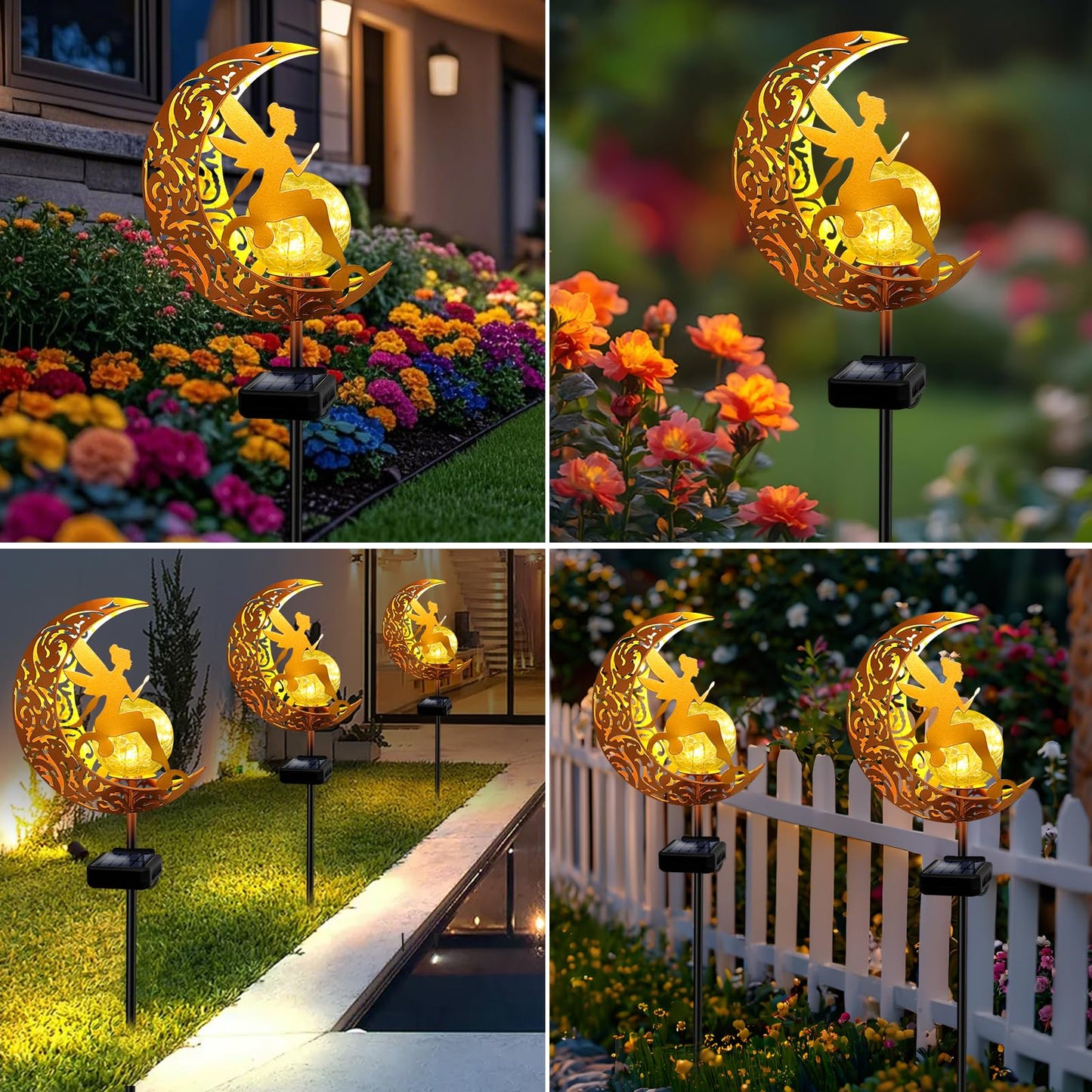 Solar Garden Lights Pathway Stake Lights Waterproof, Gift for Women Mom Grandma Wife Daughter, Moon Fairy Glass Globe with Angel Decor, Outdoor Decor Lights for Walkway, Yard, Lawn, Patio or Courtyard