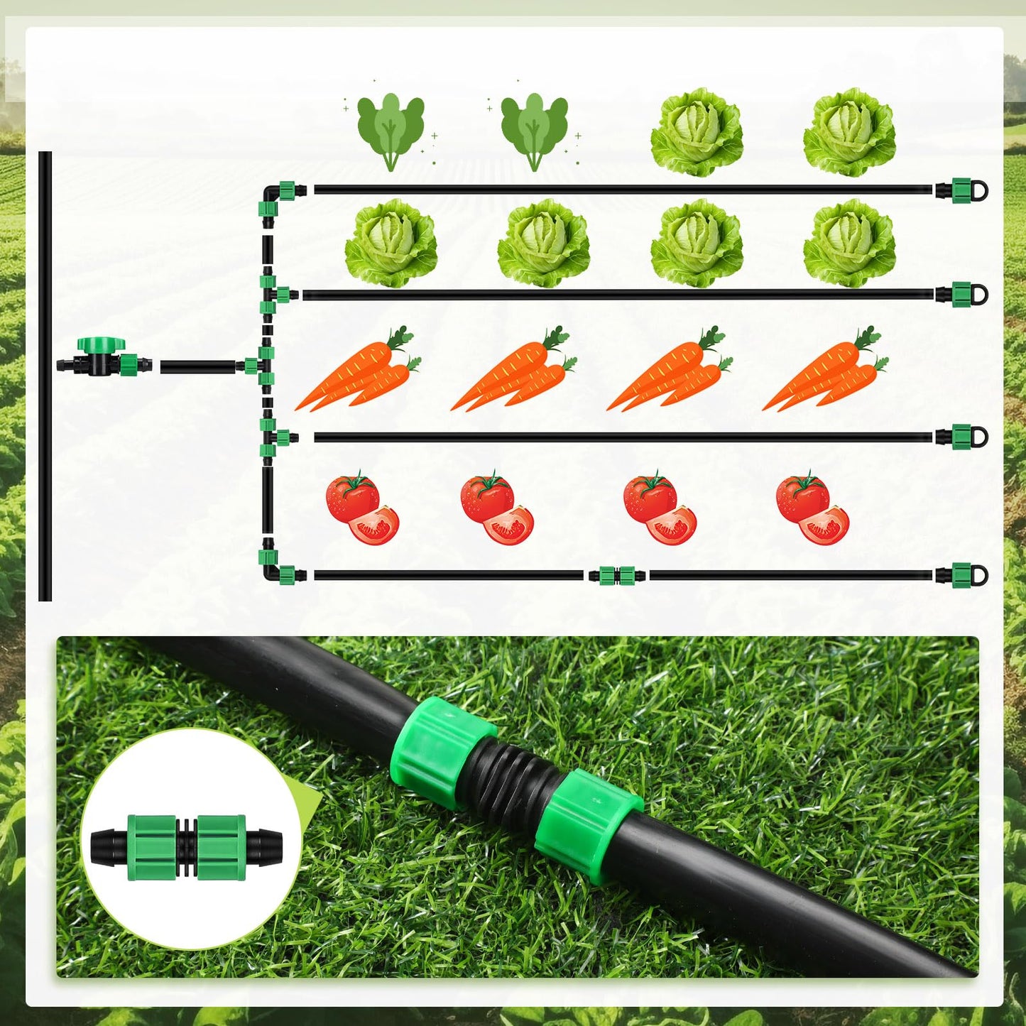 Maasechs 500 ft 5/8 Inch Drip Tape Irrigation Kit Drip Tape 8 Mil 8" Spacing Hose Garden Watering Tubing System Automatic Irrigation Equipment for Plant, Landscape, Yard, Lawn and Farm