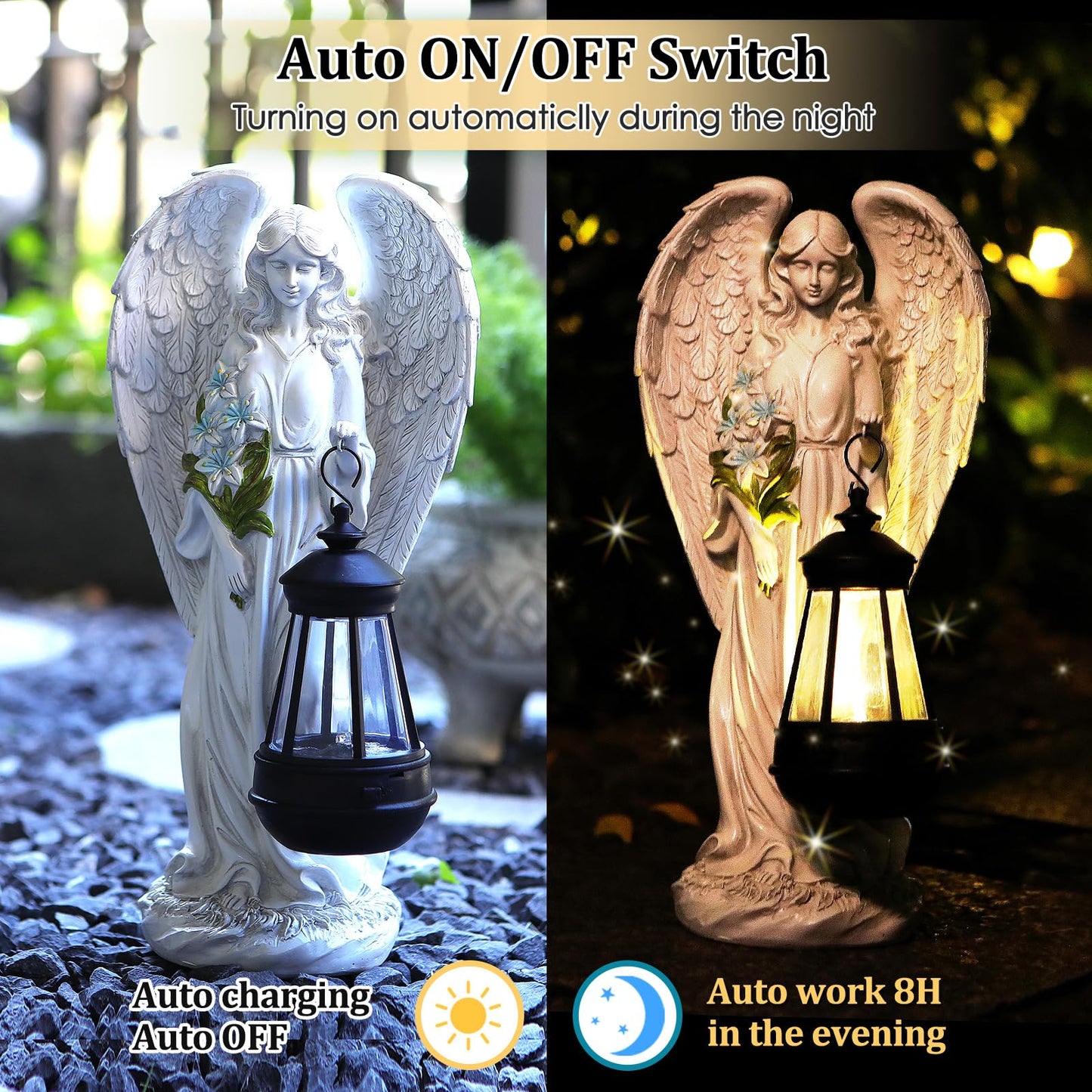VChymm Solar Angel Outdoor Garden Decor Statues – 13.2 inches Solar Outdoor Sculptures for Outside Yard Art Patio Balcony Front Lawn Ornaments Gifts for Mom Grandma Women