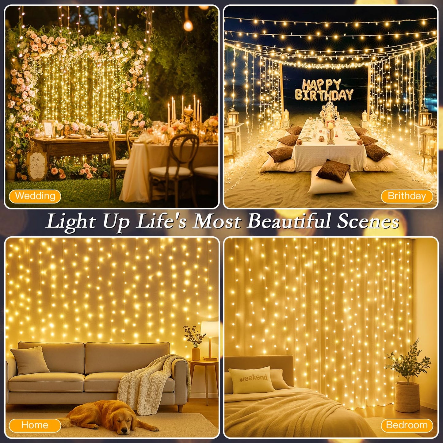 Soagrc 200 LED Curtain String Lights 9.8 * 6.6FT Plug in Fairy with Timer and 8 Modes, Waterproof Window Wall for Bedroom Wedding Party Indoor Outdoor Christmas Decor