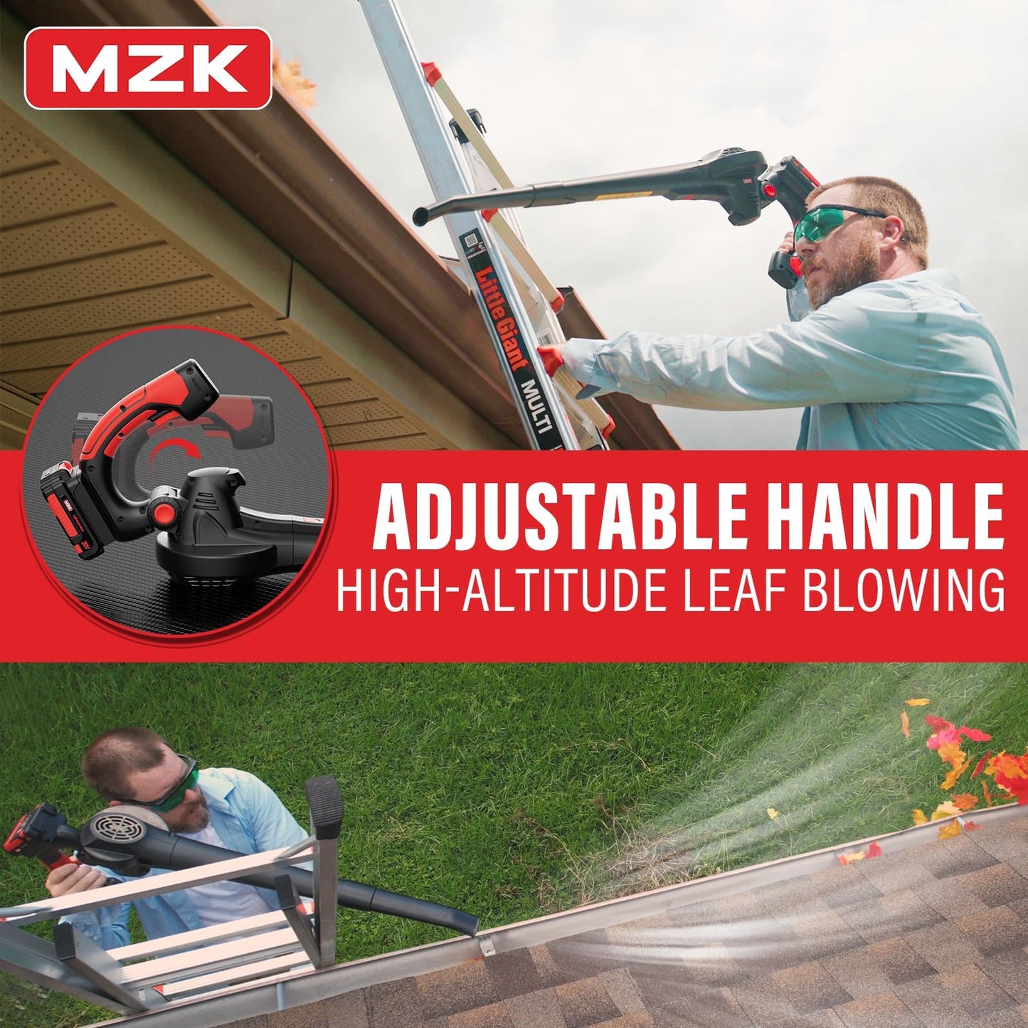 MZK Cordless Leaf Blower,20V Battery Powered Electric Blower for Lawn Care, Electric Lightweight Leaf Blower for Blowing Leaves, Patio Cleaning and Dust(2 * 2Ah Battery & Charger Included),LF40D13