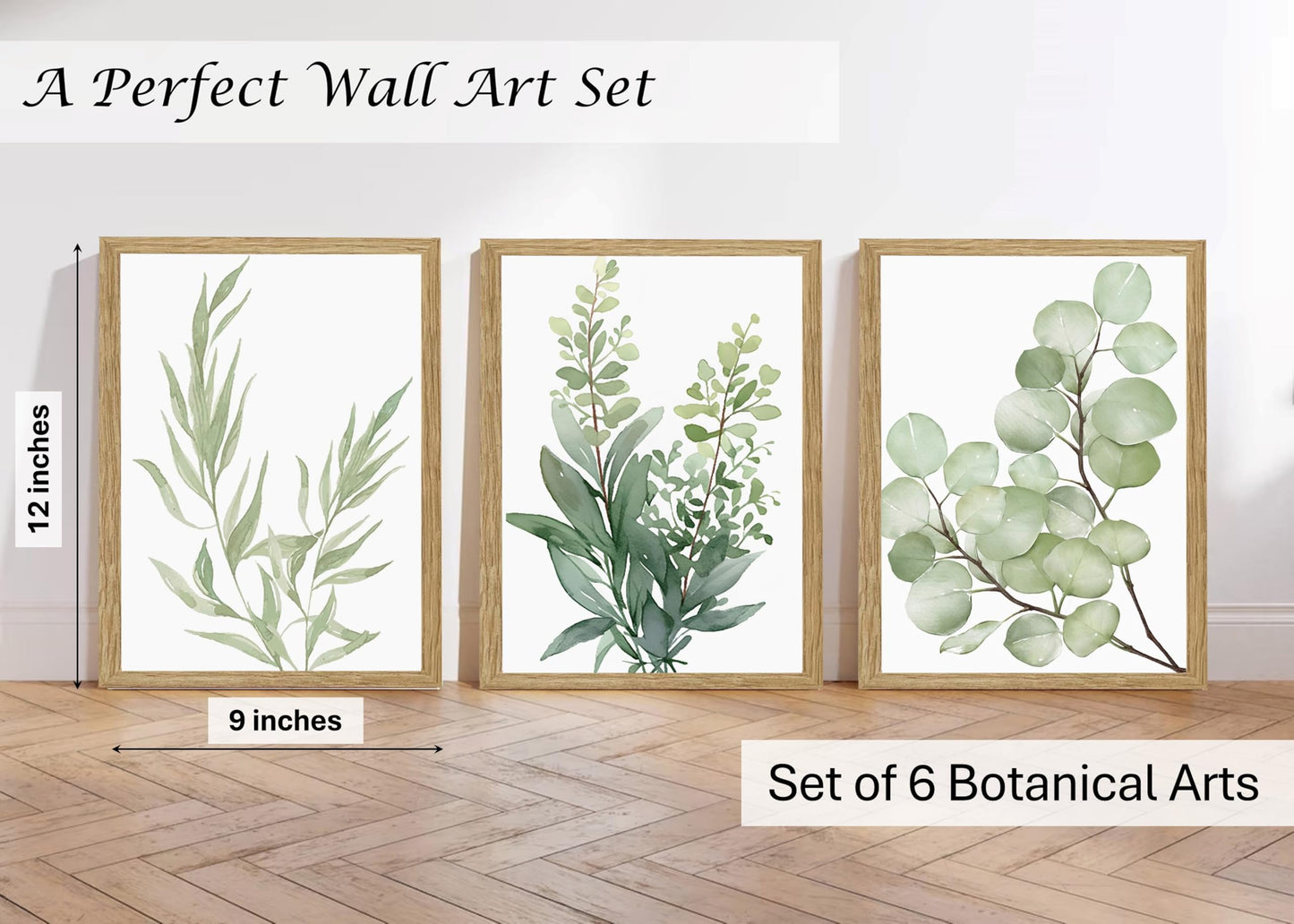 Induslyfe Framed Eucalyptus Sage Green Botanical Plant Wall Art Canvas Decor Set of 6, Leaves Wall Art Prints Posters Art, Eucalyptus decor Flower wall art for bathroom bedroom living room decor 9x12
