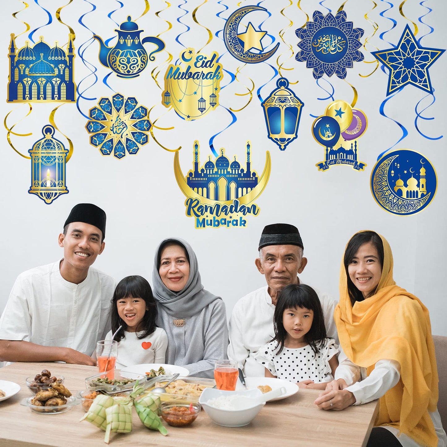 Zonon 30 Pieces Eid Ramadan Mubarak Decorations for Home Hanging Swirl Streams Ceiling Decor Star Moon Lantern Shining Foil Decor for Eid Al-fitr Party Egyptian Supplies