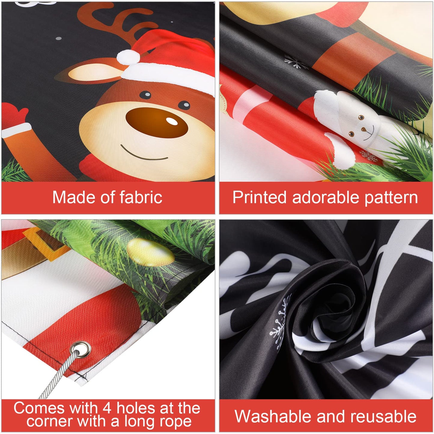 Irenare Christmas Banner Backdrop, Black Santa Claus Reindeer Merry Christmas Banner 72.8 X 43.3 Inch Indoor for Xmas Holiday Party Photo Booth Photography Wall Hanging Decor