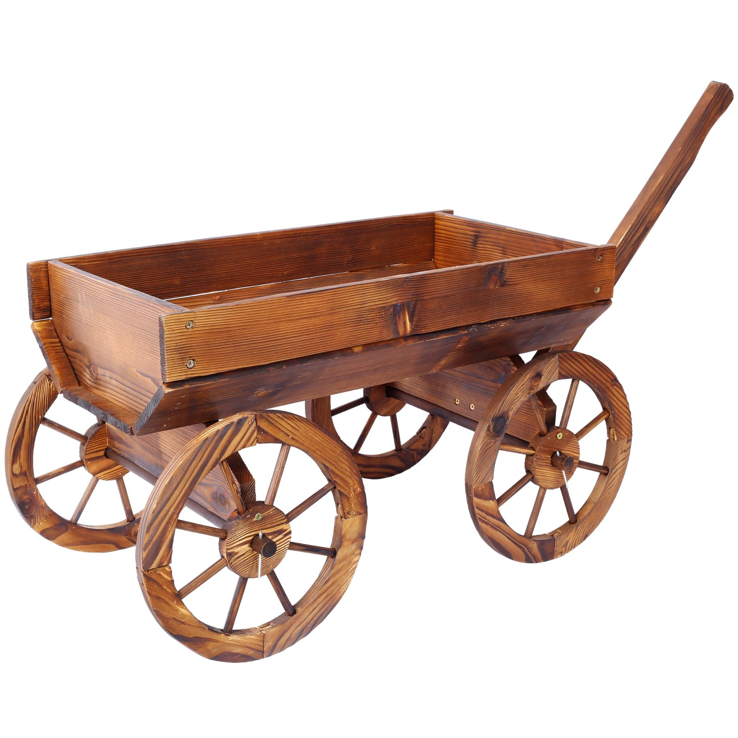 Wood Wagon Flower Planter Pot Stand W,Wheels Home GOutdoor Decor