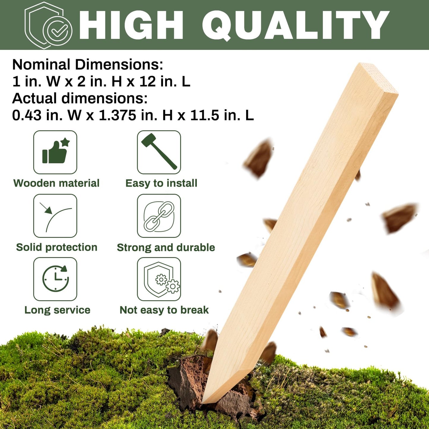 Colingmill 48 Pieces Wooden Garden Stakes 12 Inch Grade and Survey Stakes Wooden Garden and Sign Posts for Plant Support Silt Fence Yard Farm Survey Boundaries Baselines
