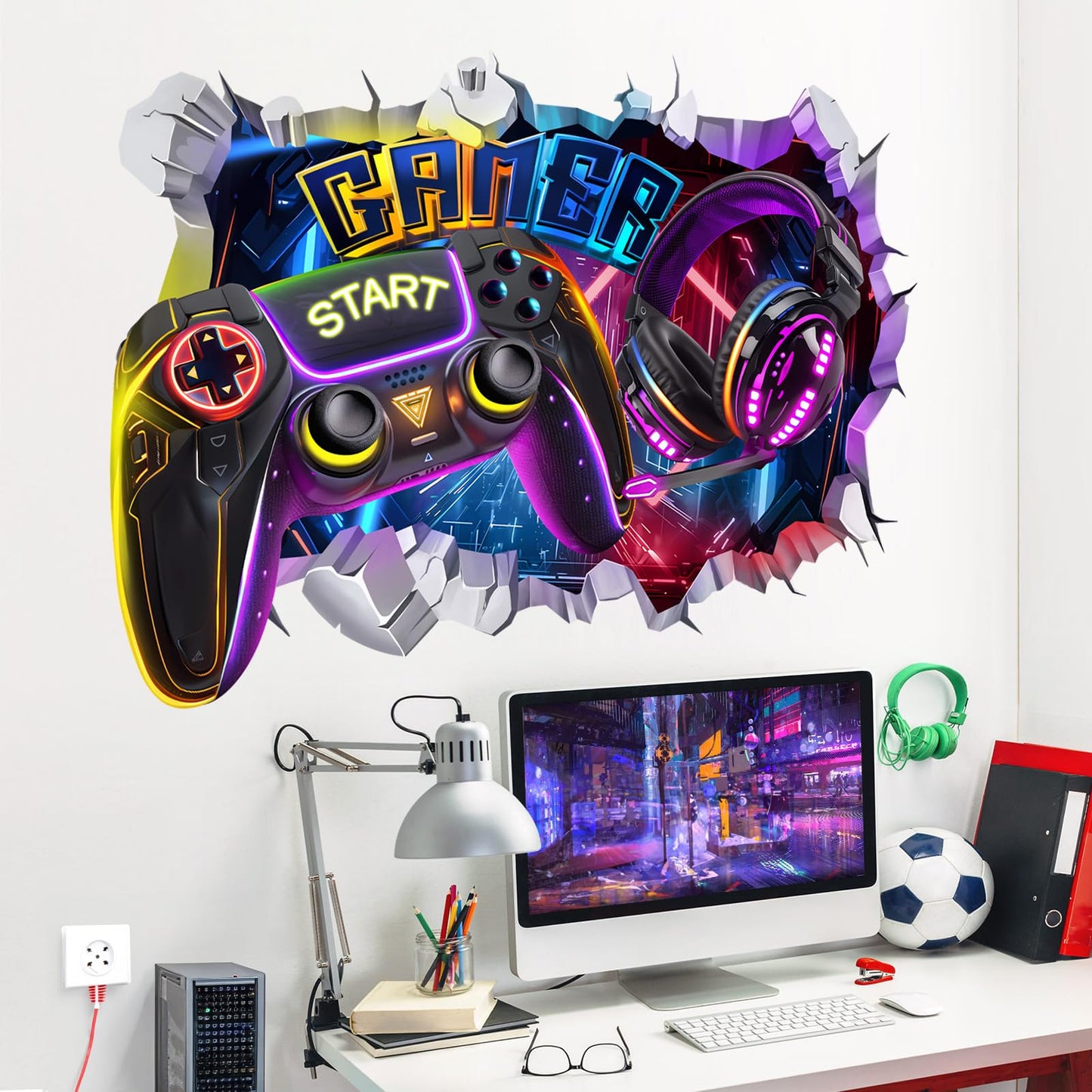 decalmile Large 3D Game Wall Decals Gamer Controller Video Gaming Joystick Wall Stickers Teenagers Boy Bedroom Playroom Wall Decor