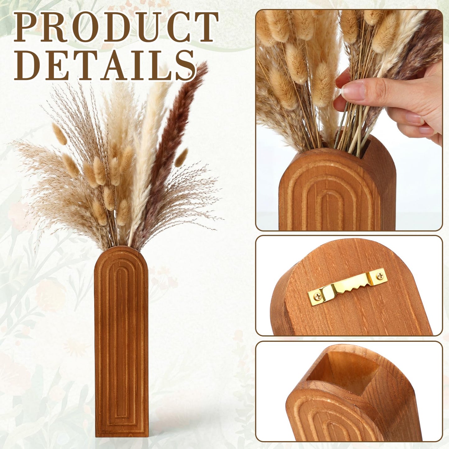 Ninehaoou 4 Pcs Wood Wall Planter Vase with Artificial Flowers, Farmhouse Boho Wall Hanging Decor for Living Room Entryway Bathroom Bedroom Kitchen Office Home Decoration(24 Pcs,Dried Pampas Grass)