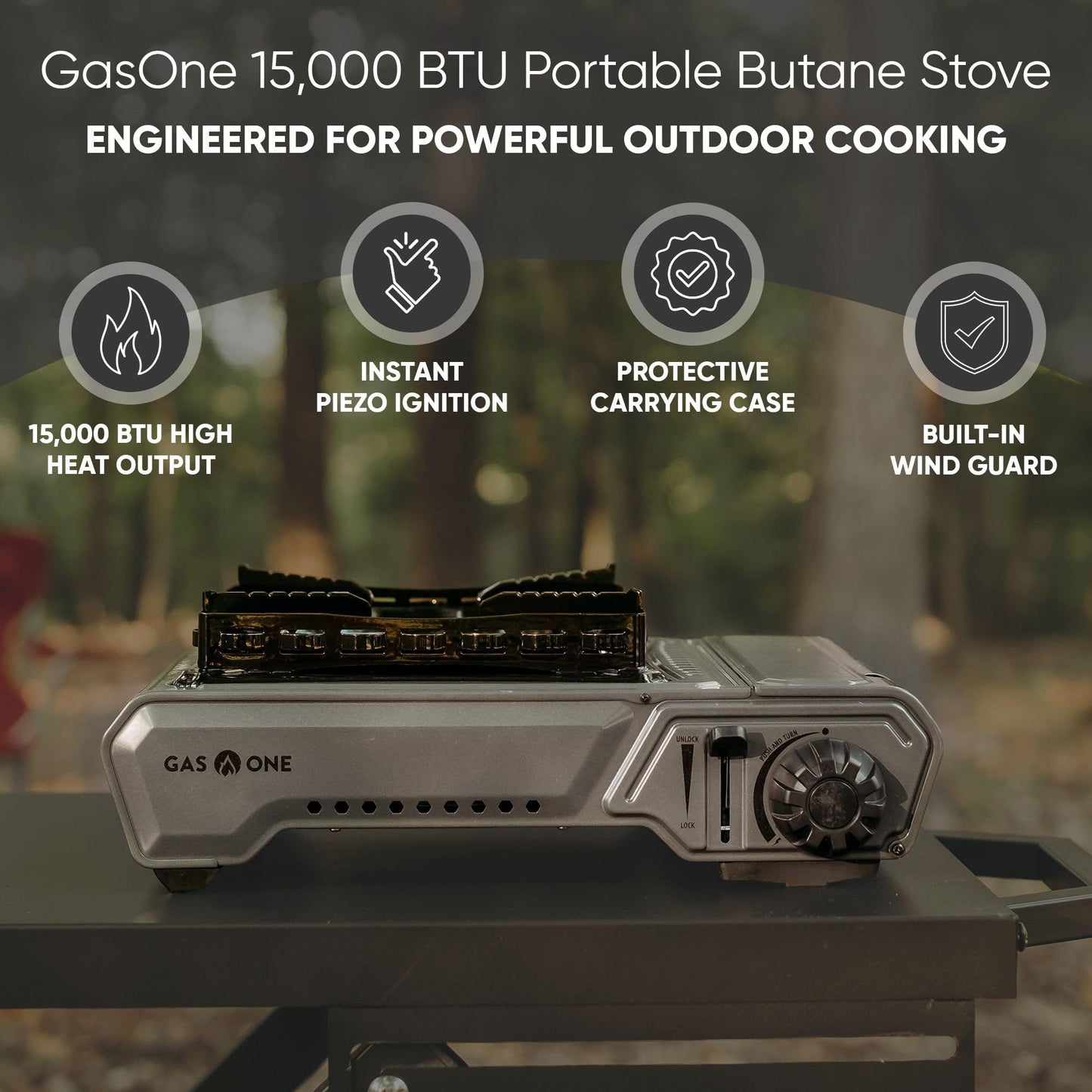 GasOne GS-5900A 15,000 BTU Portable Butane Camping Stove with Heavy Duty Case: Automatic Ignition, High Output, Precise Heat Control - Camping & Tailgating and Outdoor Cooking