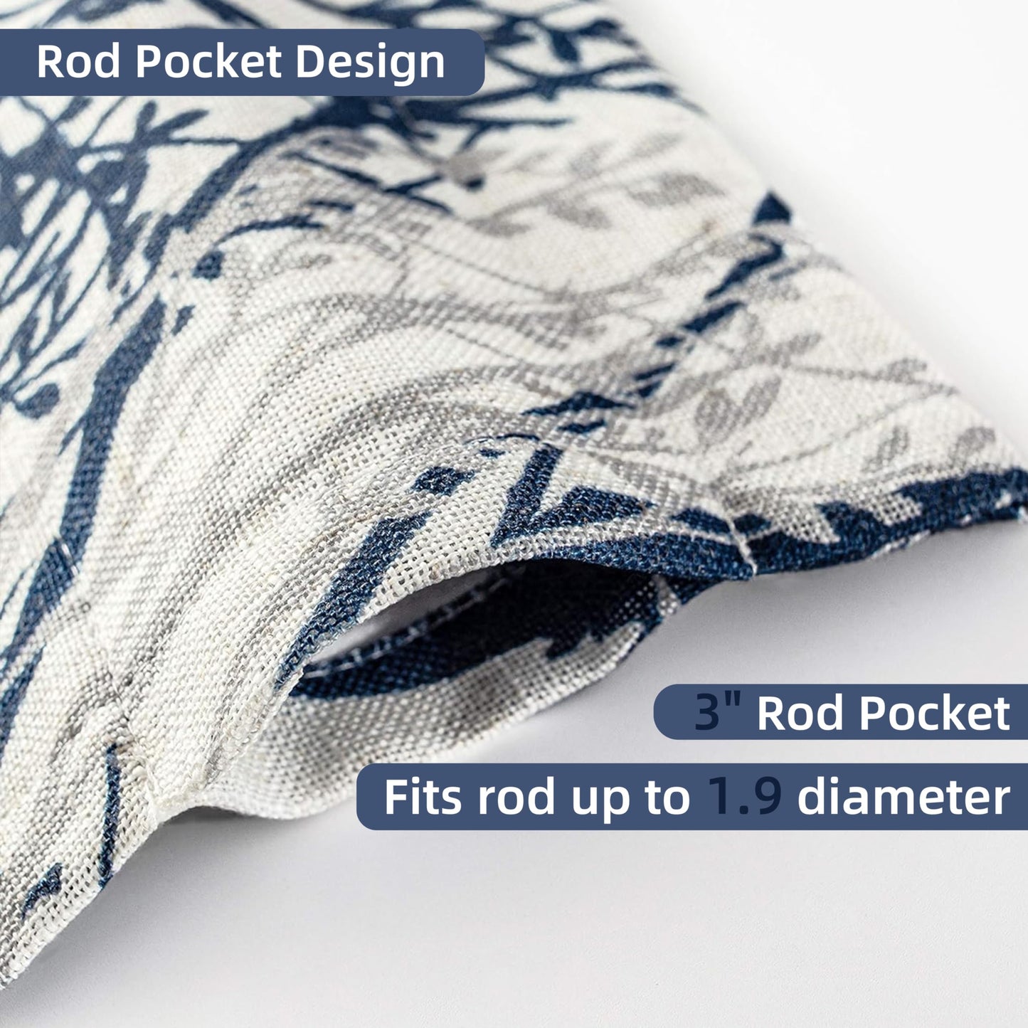 DriftAway Tree Branch Linen Lined Valance Double Layer Thermal Insulated Room Darkening Blackout Valances 3 Inch Rod Pocket Short Window Valance for Living Room Bathroom 52 Inch by 14 Inch Blue