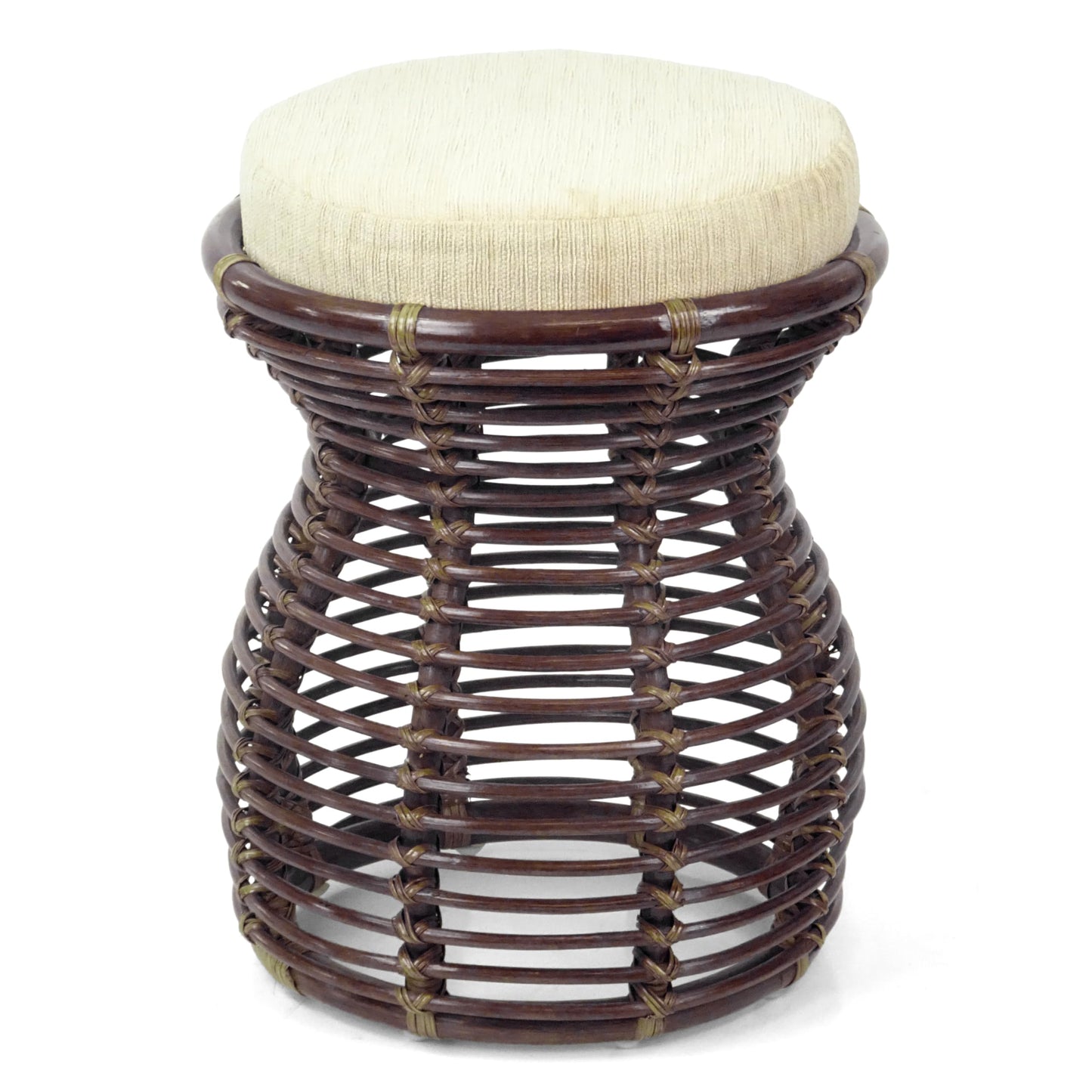 Milan Handmade Natural Rattan Wicker Ottoman Stool Vanity Bedroom Fully Assembled Dark Brown Color