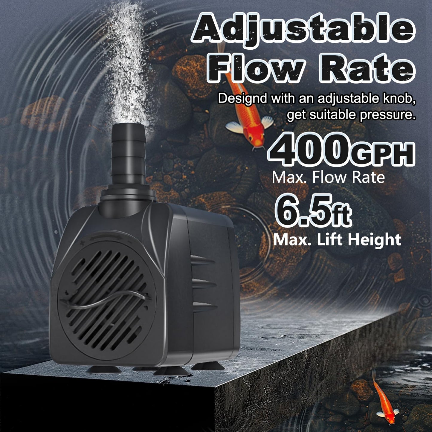 SongLong Submersible Pump 400GPH (1500L 25W) Ultra Quiet with Over Heating Protection 6.5ft High Lift for Fountains, Hydroponics, Ponds, Aquariums & More…