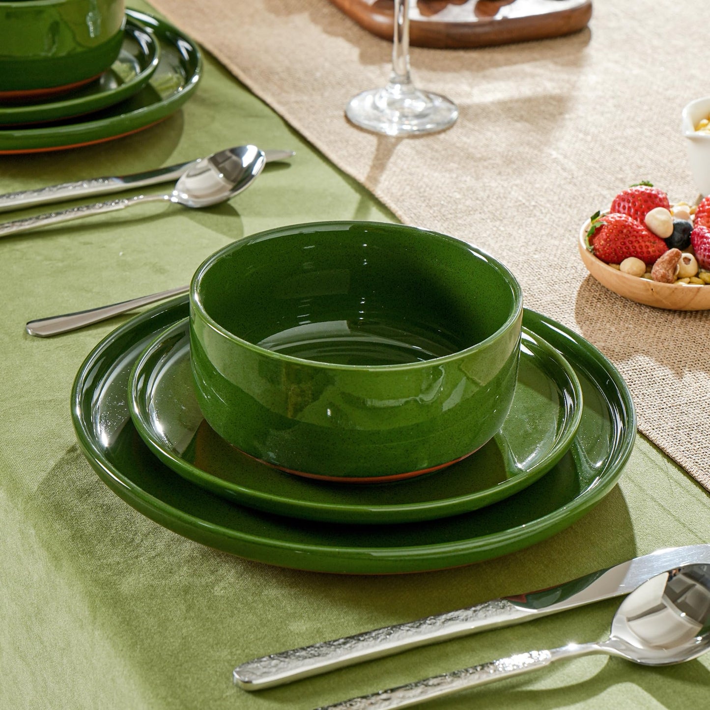 Shrynxal 26 OZ Cereal Bowl,6 Inch Ceramic Bowl Sets for 4,Suitable for Breakfast, Soups, Oatmeal, Ramen, Pho, Udon and Ssoba,Dishwasher & Microwave Safe, Handcrafted Bowls Sets,Elegant Green