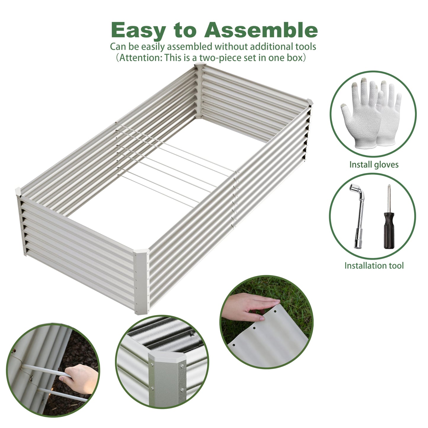 Kinddeer 8x4x2ft Metal Raised Garden Bed Kit, Large Raised Beds Outdoor, Rectangle Raised Flower Bed for Gardening,Galvanized Planter Box for Vegetables, Fruits, Flowers, Silver