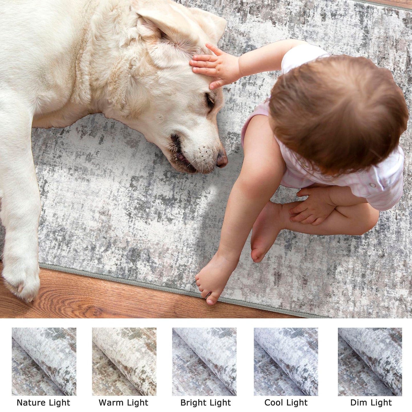Lansny Abstract Runner Rug 2x6 Washable Runners for Hallways, Soft Kitchen Runner Rug Non-Slip, Beige Grey Thin Print Faux Wool Floor Carpet Rug Runner for Entryway Hall Bedroom Laundry Room Indoor