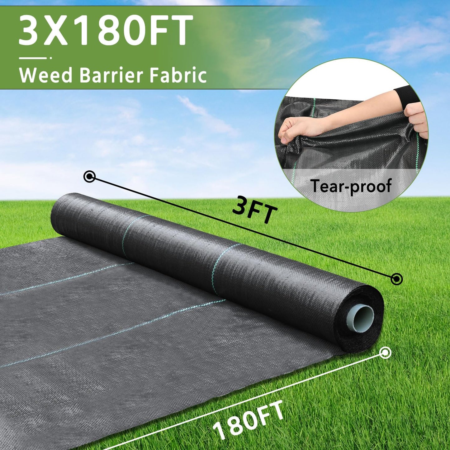 Pattiumo Weed Barrier Fabric 3x180FT Landscape Fabric 3.2oz Weed Barrier Fabric Heavy Duty for Landscaping Fabric Garden Fabric Weed Barrier Weed Blocker Garden Bed Cover, Commercial Driveway
