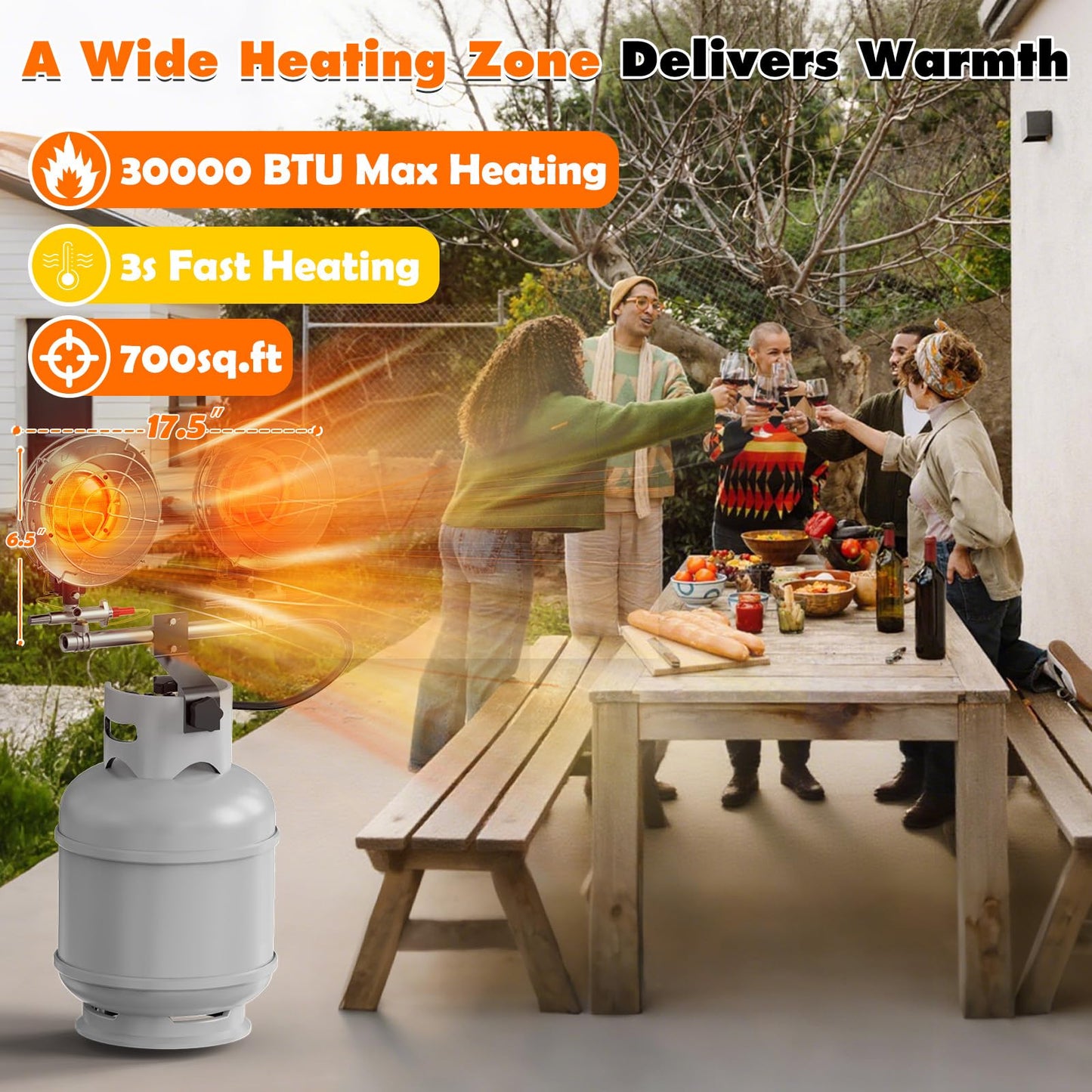 SISUPASSIE 30000BTU Propane Heater, Portable Propane Heater for Outdoor Use with 3 Adjustable Modes and Safety Shut-off Valve for Patio, Camping, Fishing, Garage