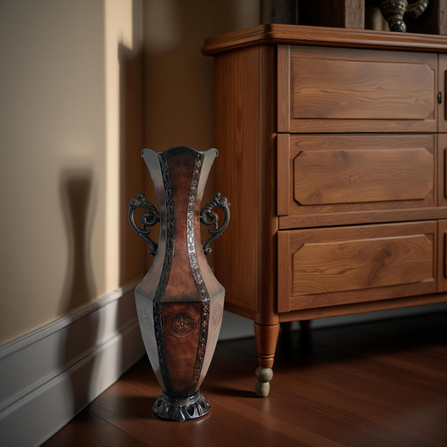 Hosley Decorative Embossed Metal Tall Floor Vase 24 Inch High. Ideal Gift for Weddings Party Spa Reiki Meditation Settings