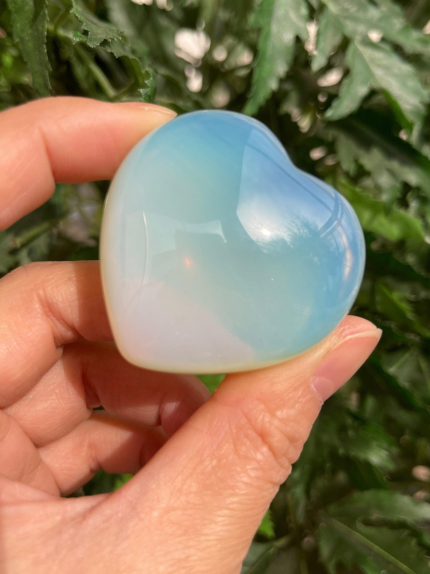 GAF TREASURES Opalite Gemstone Hearts, Polished Opalite Puffy Hearts, Opalite Crystal Palm Stone, Opalite Healing Crystal Hearts (1 Heart)