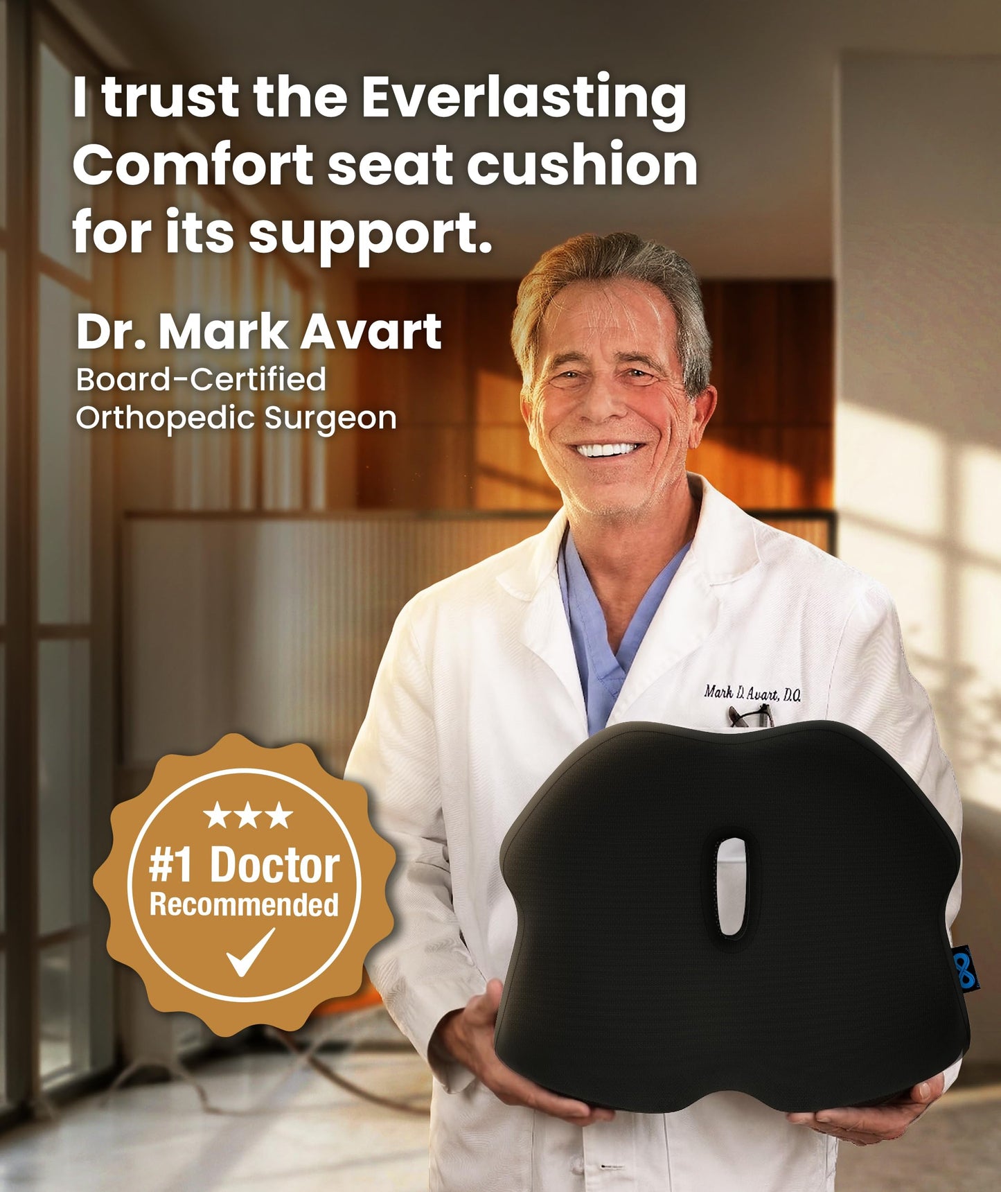 Everlasting Comfort Doctor Recommended Memory Foam Seat Cushion for Office Chairs & Car - Ergonomic Office Desk Accessories - Cushions for Tailbone Pain Relief, Sciatica (Dark Gray, X-Large)
