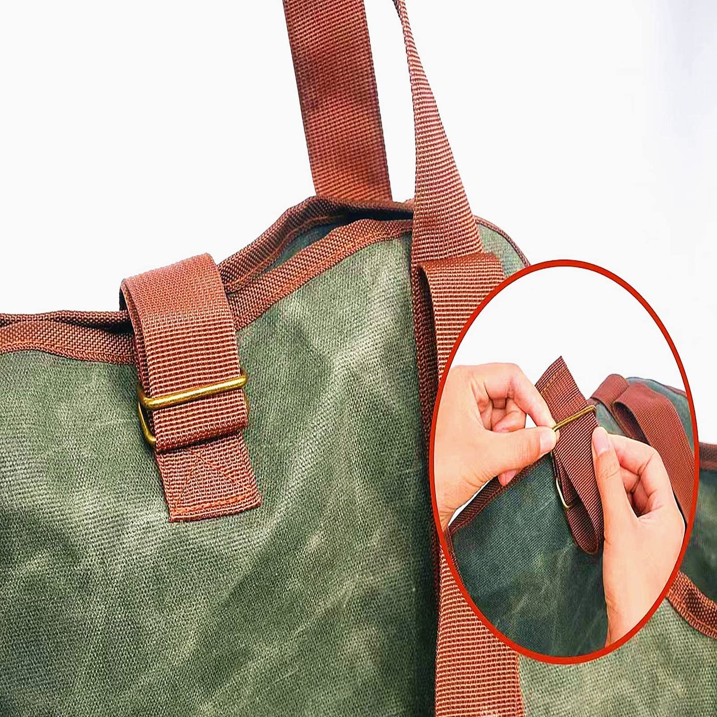 Green Leather Indoor Fireplace Log Holder - Wood Carrier for Firewood Rack & Tote