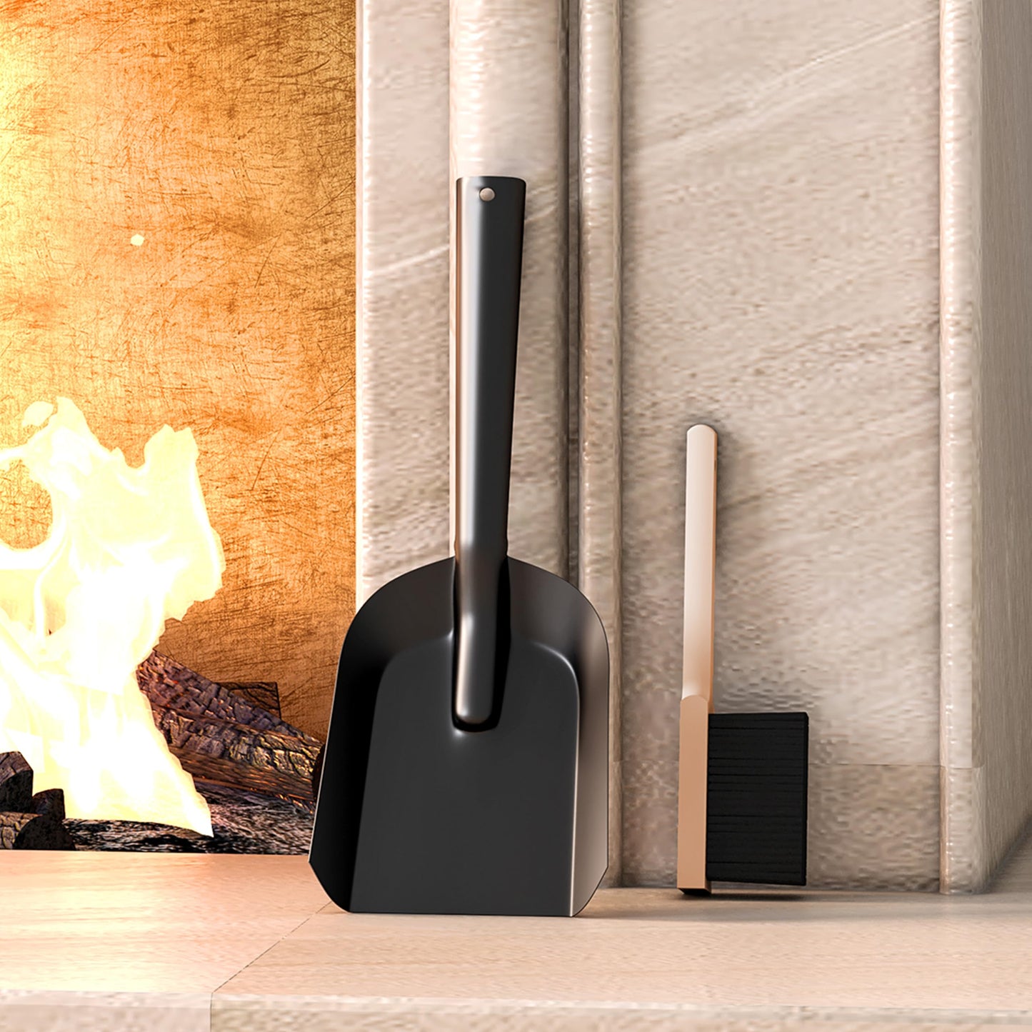 Kingson Fireplace Shovel Black Ash Shovel and Brush, Dustpan Set Small, Durable Steel, Set with Fireplace Dustpan and Brush, Coal Shovel