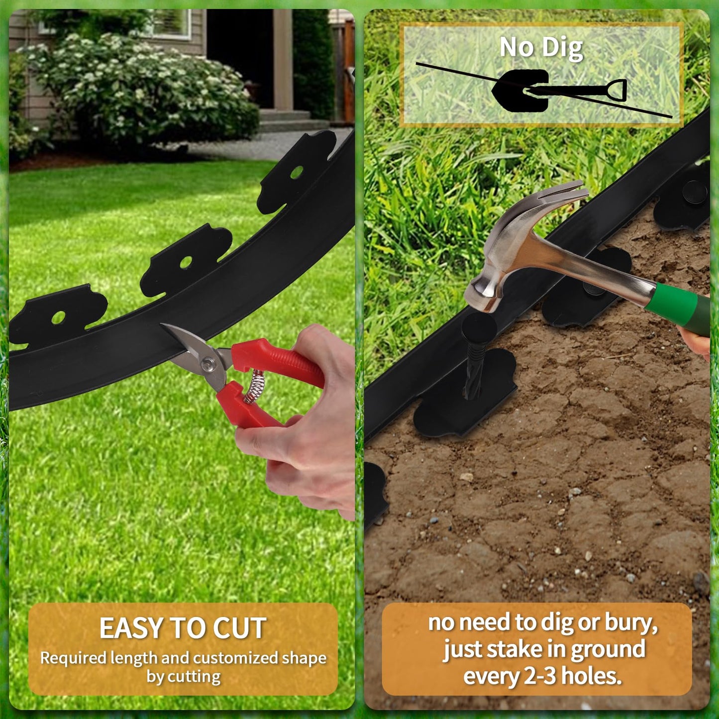 Landscape Edging Border Kit, No Dig Garden Edging Border 30ft 2in Tall with Scissors and 30 Spikes for Landscaping Border Edging Flower Bed Edging Borders