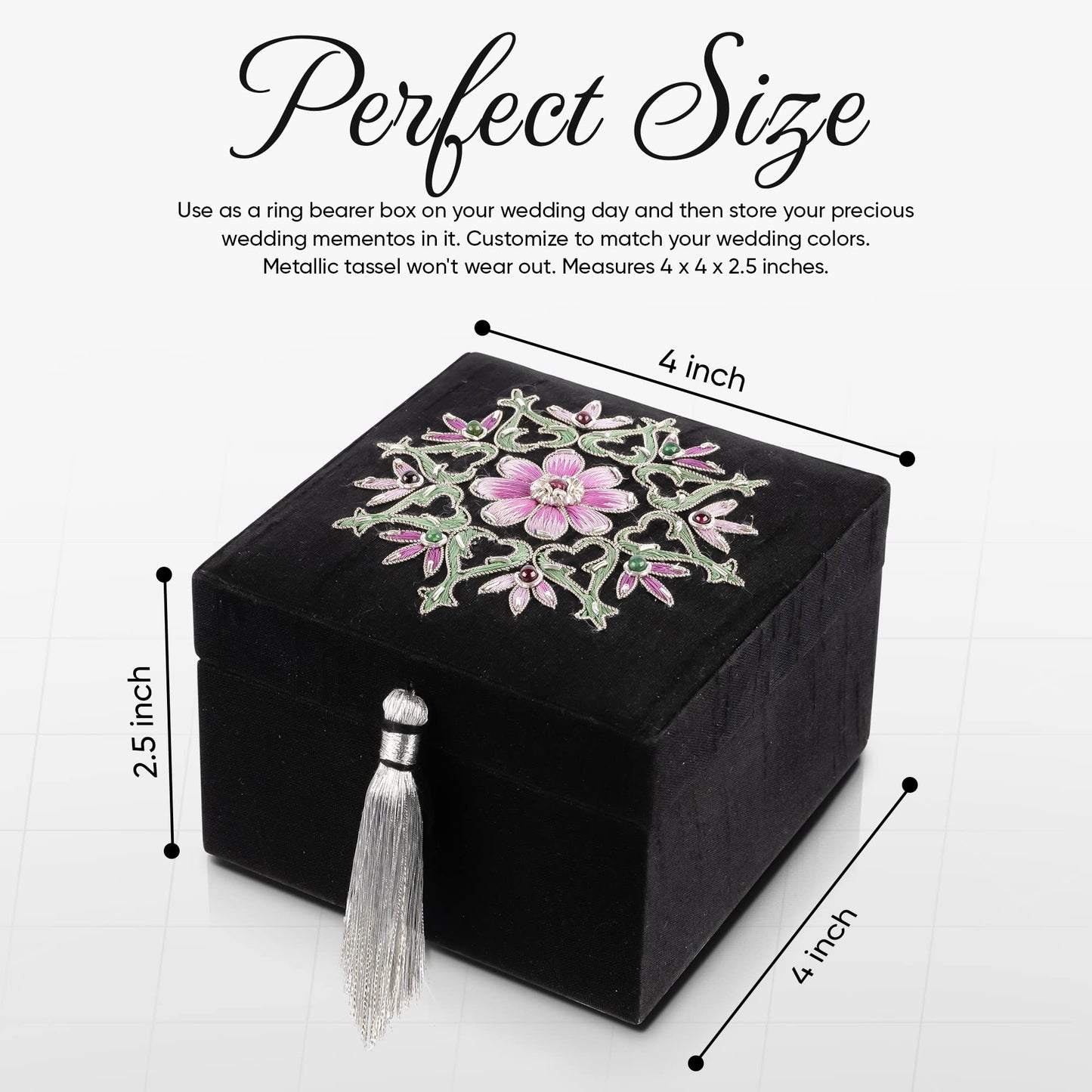 BoutiqueByMaryam Handmade Embroidered Jewelry Storage Box with Ruby Gemstone, Small Decorative Keepsake Box, Trinket Box, Memento Box, Gift Presentation Box, Home Décor Accent