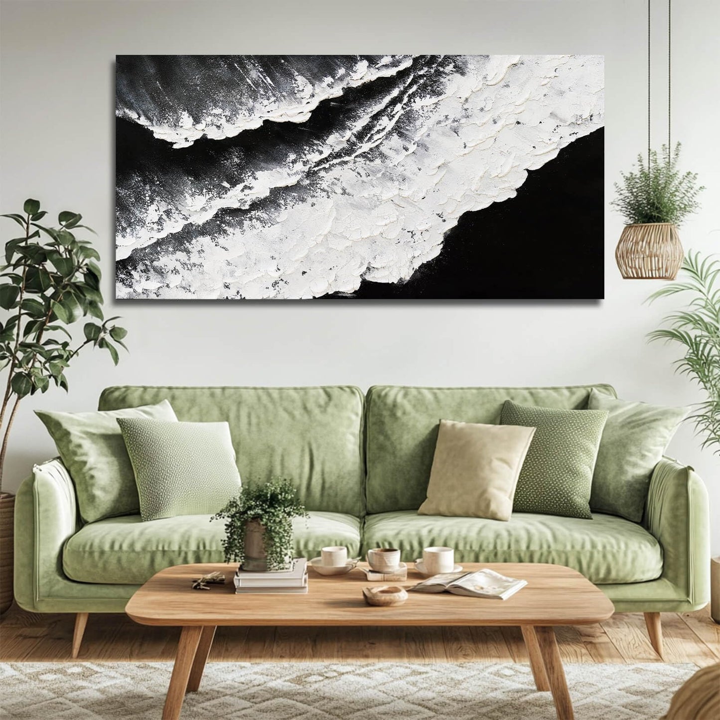 NBAODAN Black and White Wall Decor Sea Canvas Painting Neutral Abstract Wall Picture 24"x48" Artwork for Bedroom Large Wall Art for Living Room Dining Room