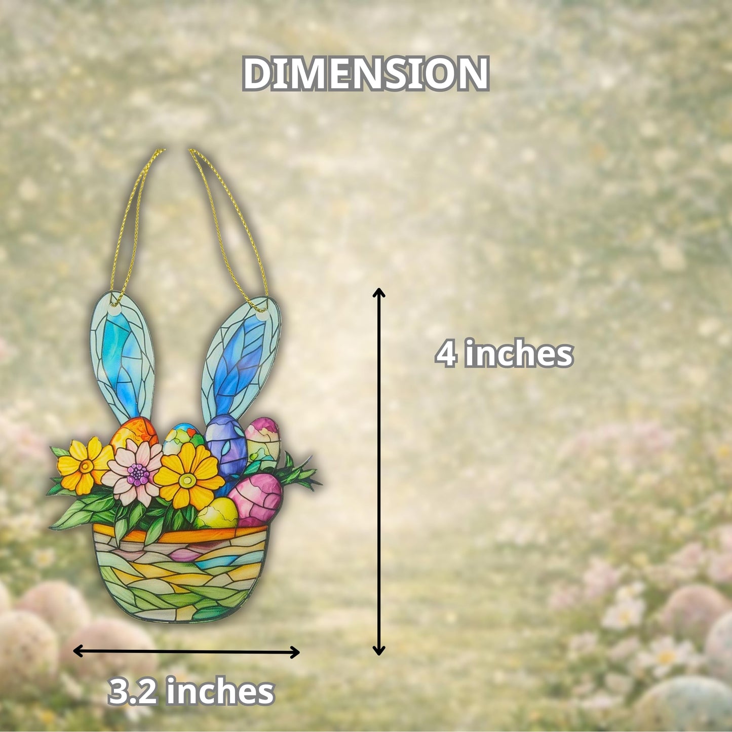 Floral Gifts for Women, Bunny in Flower Basket Acrylic Suncatcher, Faux Stained Glass Effect,Hanging Decoration for Window, Home, Cute, Whimsical Garden Suncatcher, Christmas Tree Decor