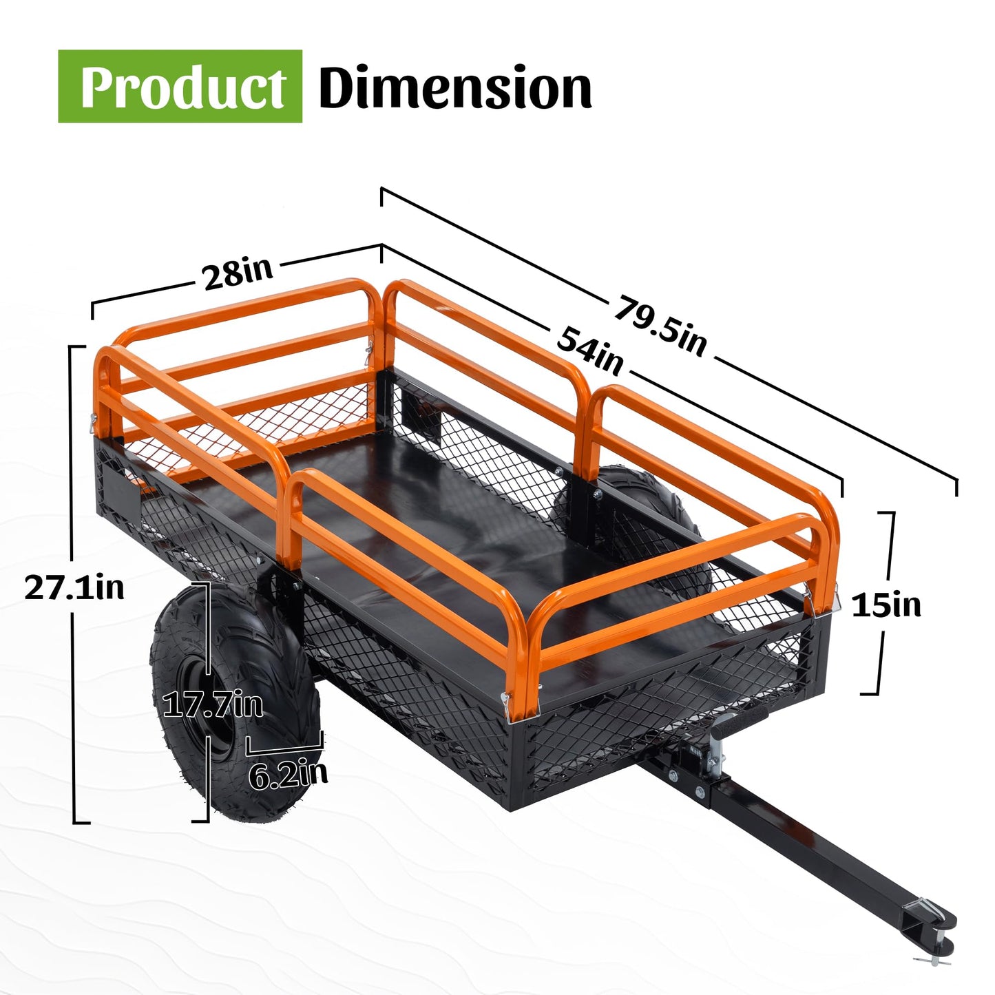KEIKI 1500 lb Capacity Dump Cart Trailer Tow Behind, 15 Cu Ft Heavy Duty Garden Wagon with Foot Pedal Dump, Steel Utility Cart for ATV UTV Lawn Tractor Yard Hauling