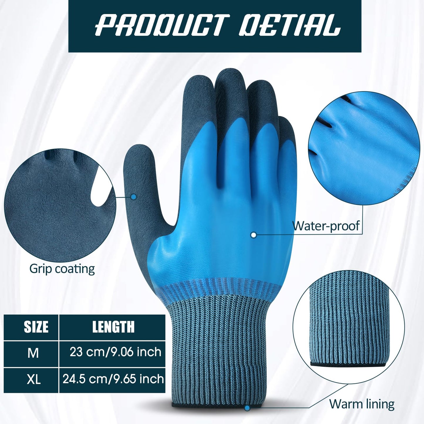 Mimorou 12 Pairs Waterproof Work Gloves, Blue, XL Size, Unisex