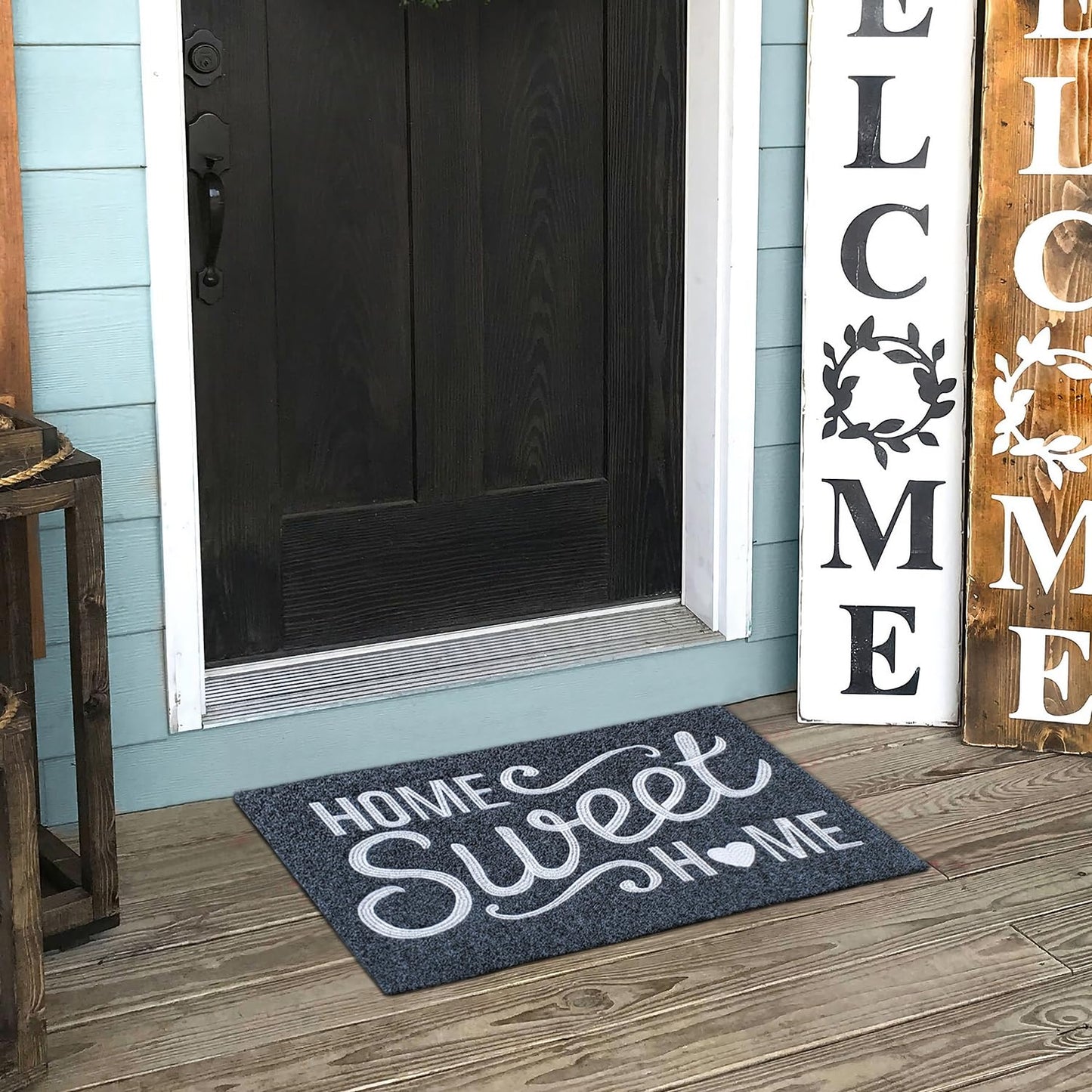 AAZZKANG Front Door Mat Non Slip Welcome Mats Outdoor Indoor Home Sweet Home Doormat with Rubber Backing Easy to Clean for Entrance High Traffic Areas Grey