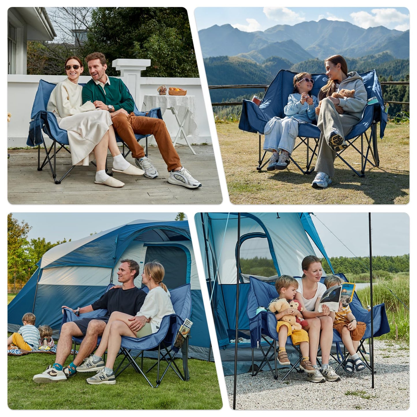 PORTAL Double Camping Chair, 2 Person Folding Loveseat for Adults, Padded Cushion Camp Lawn Love Seat with Side Pocket Portable Couch, Two Person Heavy Duty Wide Chairs with Cup Holder, 600 lbs