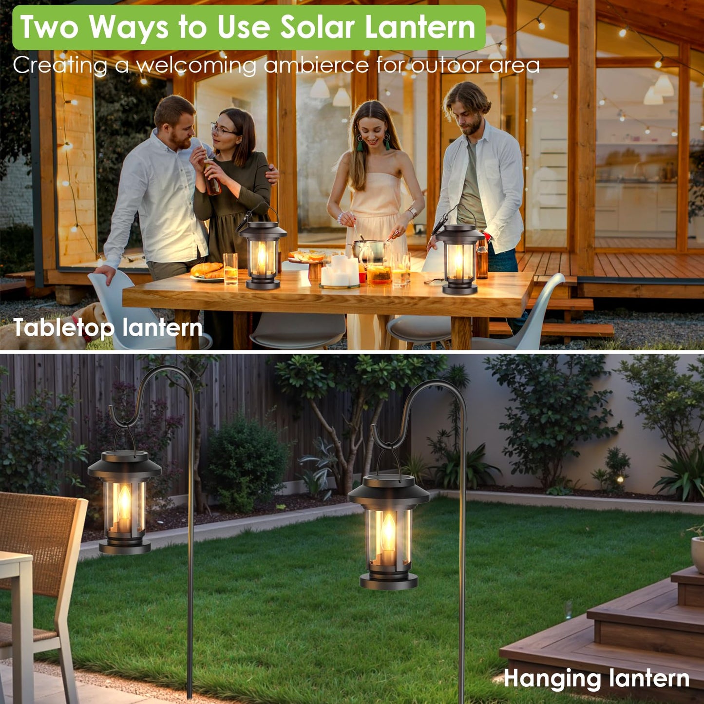 Greluna Solar Lantern Outdoor, Waterproof Candle Style Bulb Solar Hanging Lights, Auto On/Off Decorative Outside Garden Lights for Patio Yard Porch Pool Camping Tabletop Decor