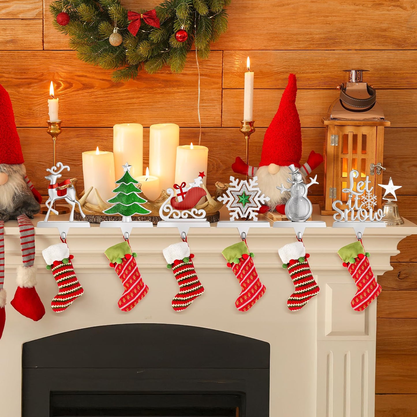 Homyplaza Christmas Stocking Holders for Mantle Weighted Metal Stocking Hangers Hooks for Fireplace Christmas Decorations (Set of 6)