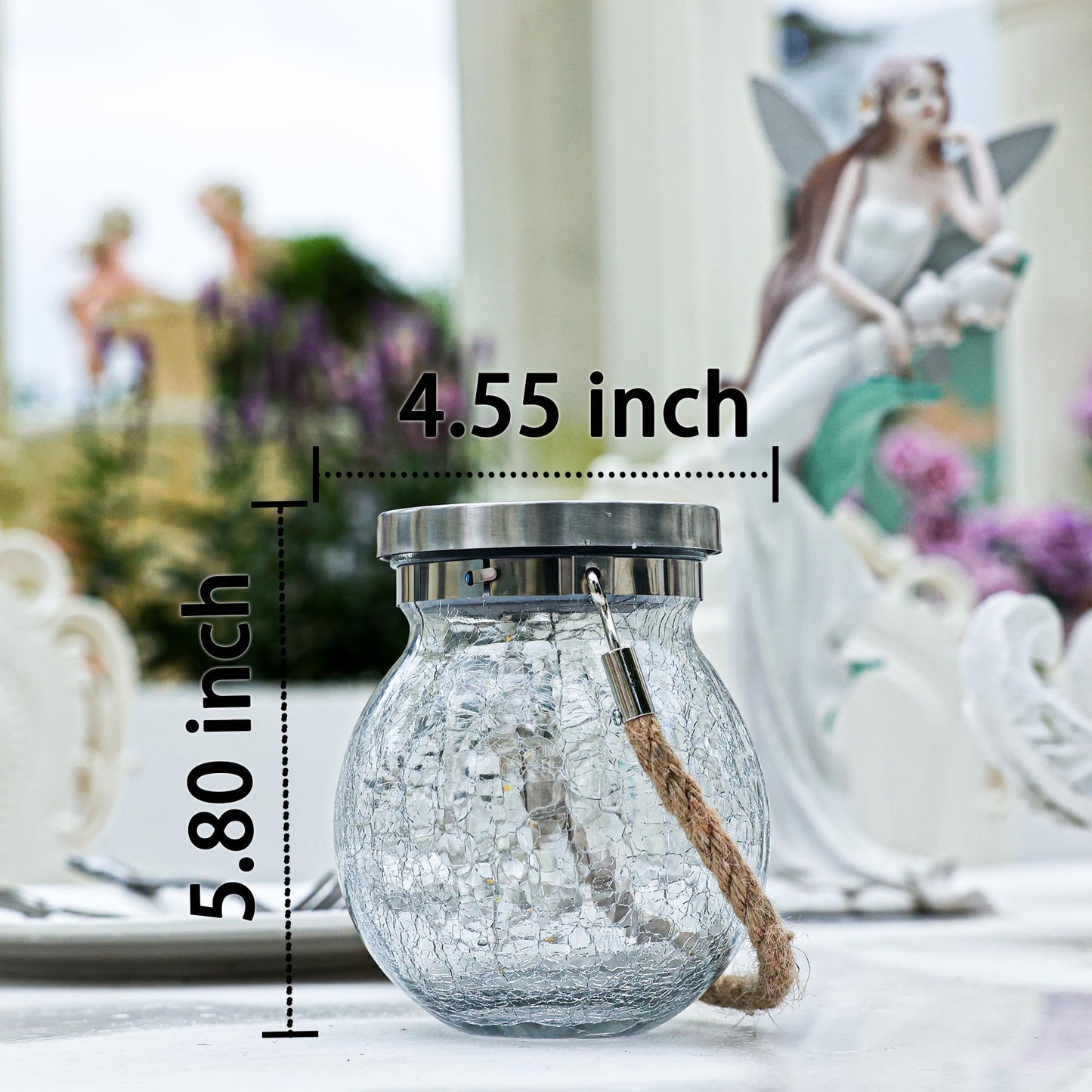 Cooo 6 Pack Gifts for Him Her Solar Lanterns Outdoor Waterproof Heavy Crackle Glass 30 LED Warm Firefly Lights Solar for Women Mom Grandma Outdoor Table Lamps Garden Yard Decor