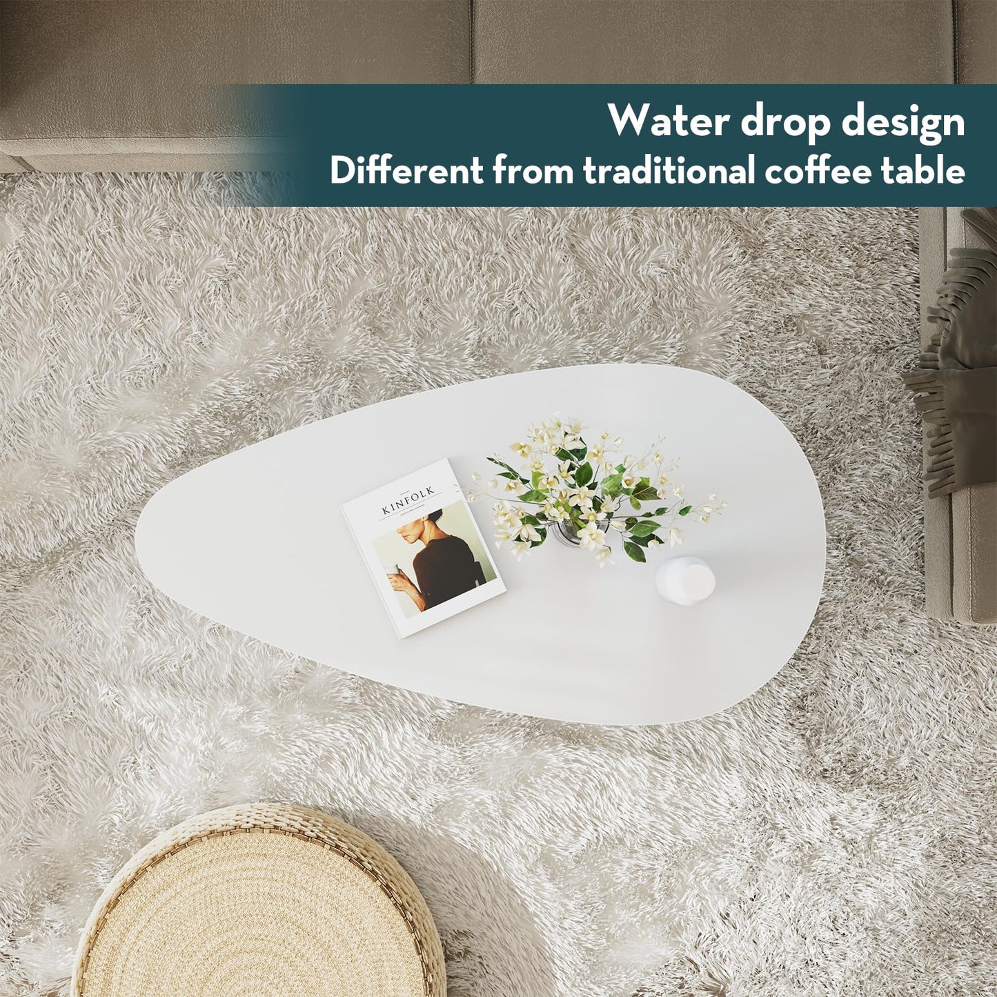 SAYGOER Modern Coffee Table White Oval Coffee Tables for Living Room Simple Center Table for Small Space Home Office Easy Assembly 22.2" D x 42.5" W x 17.1" H, White