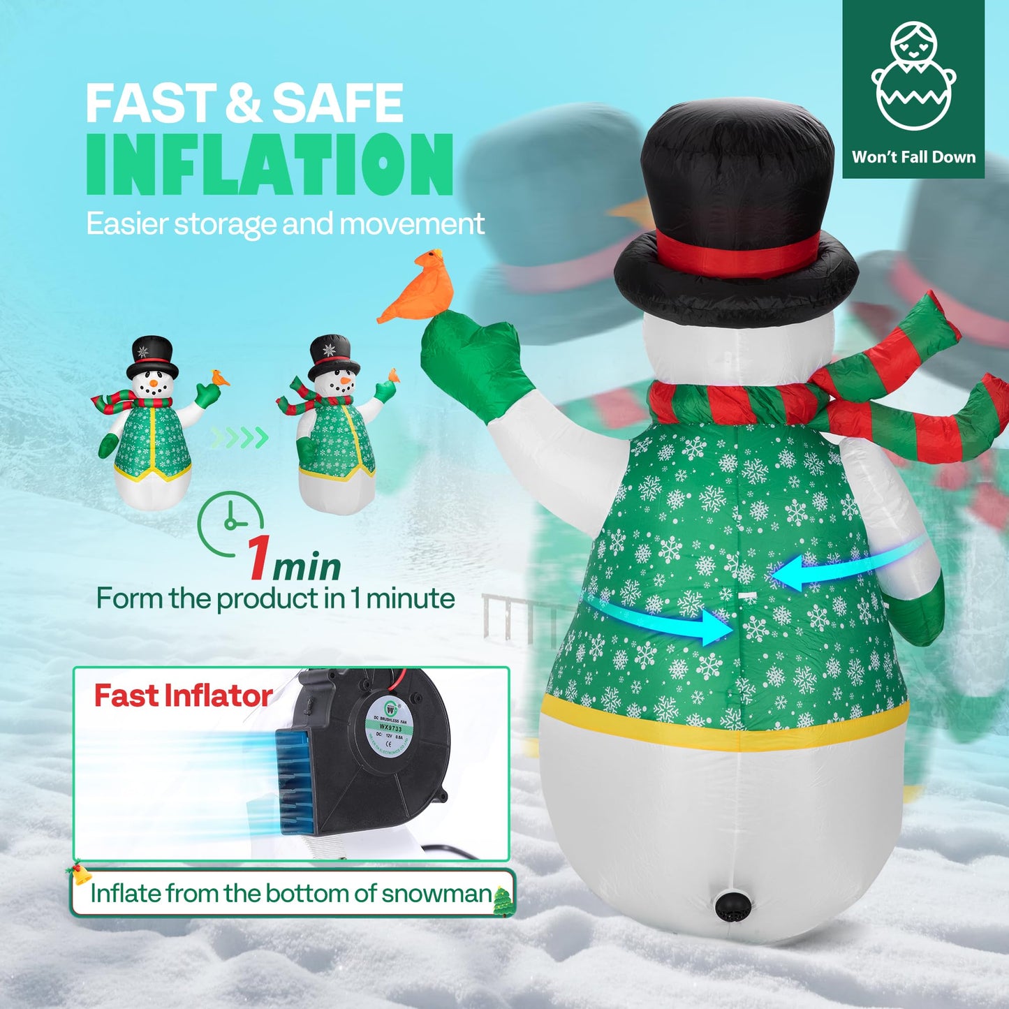 VIVOHOME 6FT Christmas Inflatable Outdoor Decoration, Snowman in Vest, Navidad Blow Up Yard Decor with Built-in LED Light for Lawn, Garden, Party