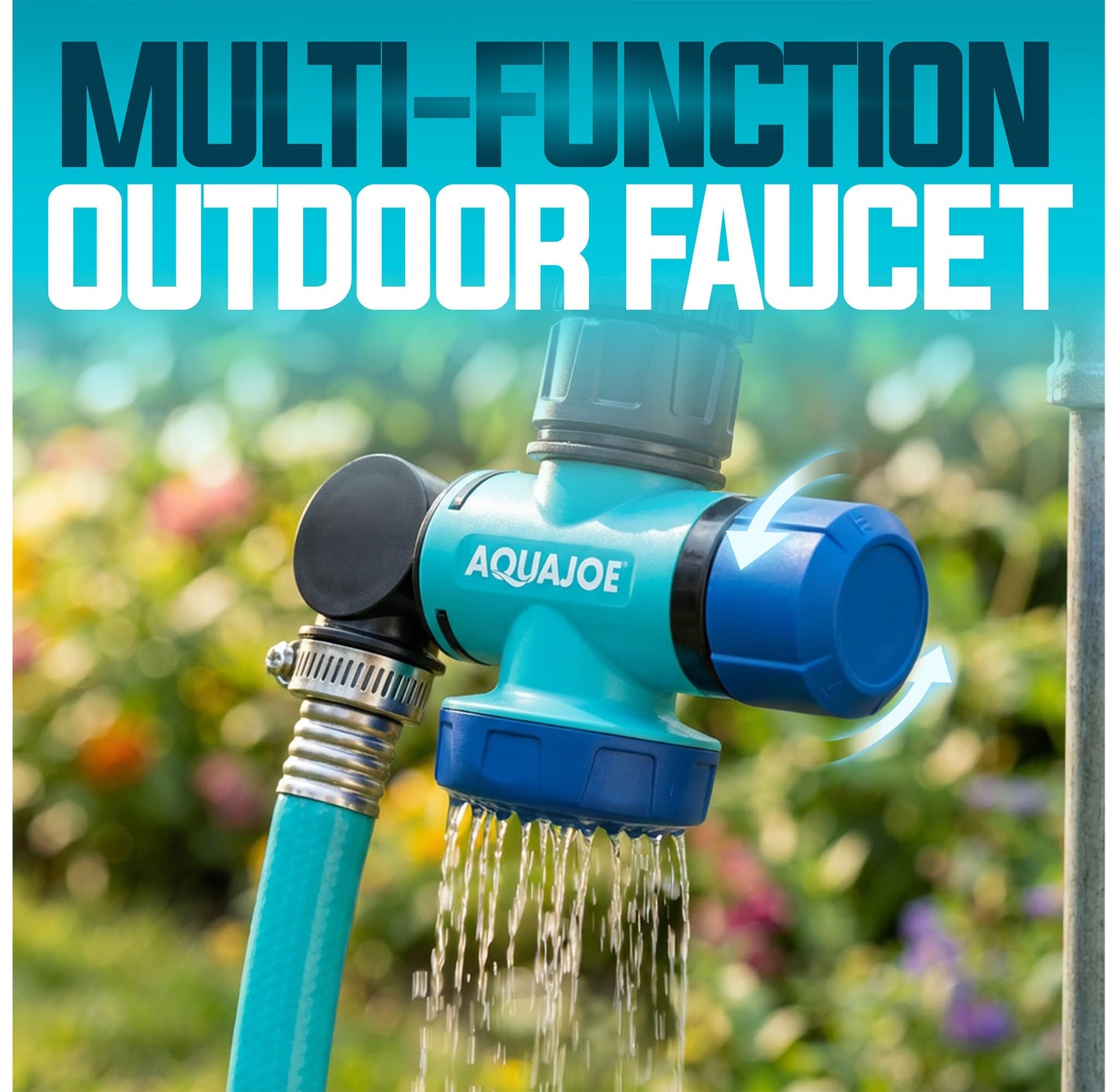 Aqua Joe SJI-MFGA1 Multi-Function Outdoor Water-Tap Connector, 180-Degree Pivoting Hose Connector with 360-Degree Rotating Tap Connector