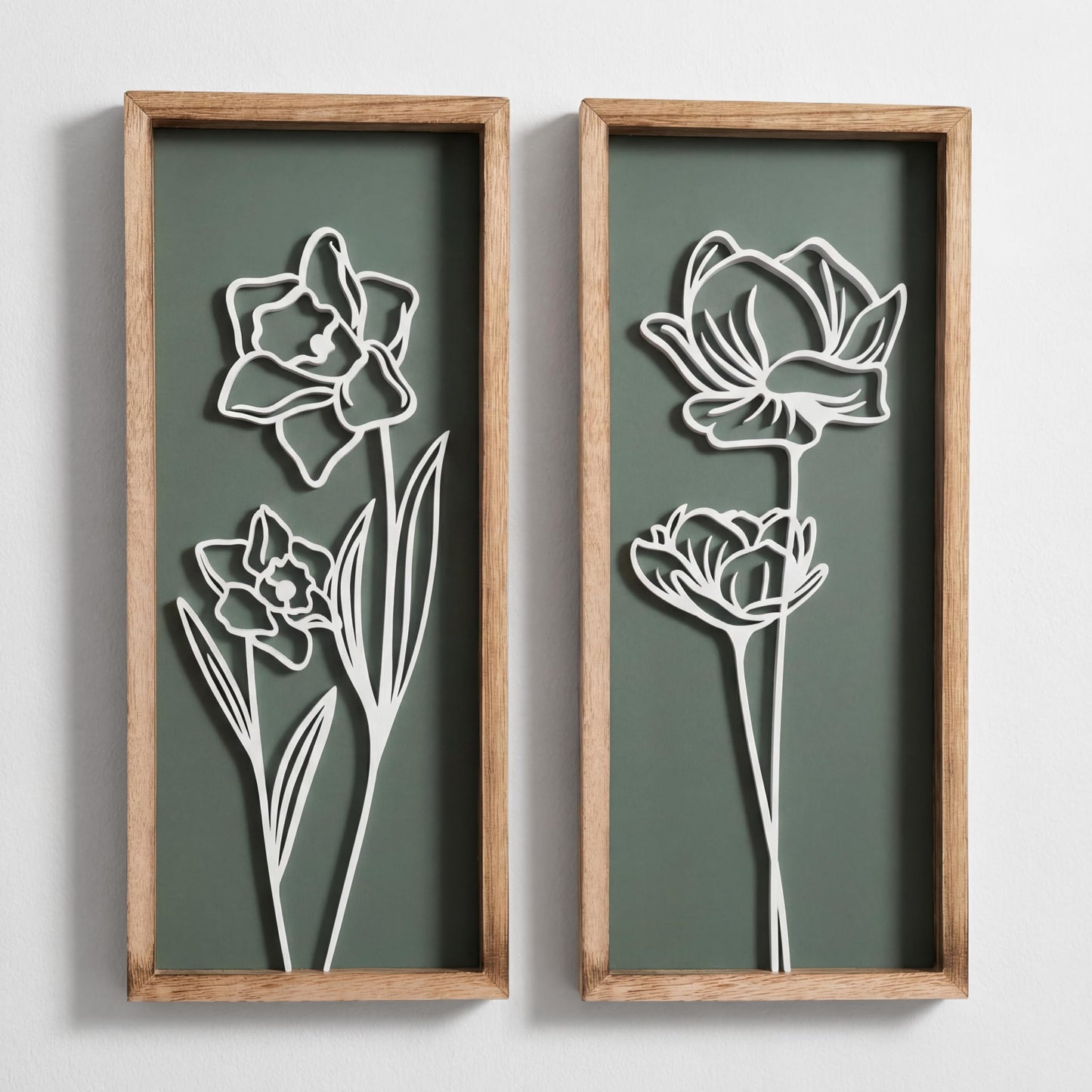 3D Floral Green Wall Art (Set of 2) Lightweight, Wooden Ready-to-Hang Boho Framed Wall Art for Bathroom, Bedroom, Living Room or Office – Premium Sage Green Farmhouse Decor – Gift-Boxed