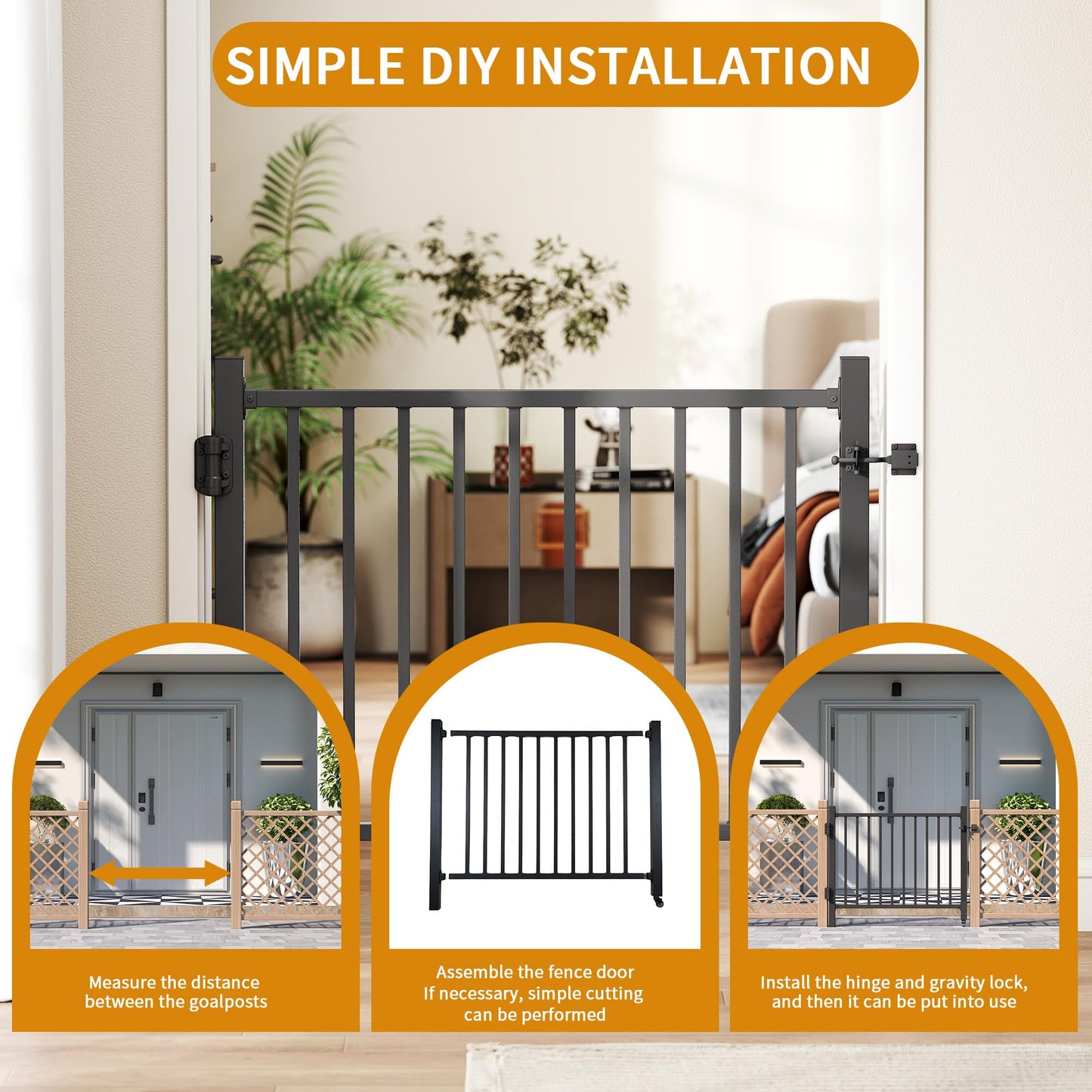 bimiti 36"x 45" Adjustable Aluminum Deck Gate, Outdoor Gate with Wheel Auto Closing Hinges Rustproof Design for Deck Railing Patios, Porch, Garden