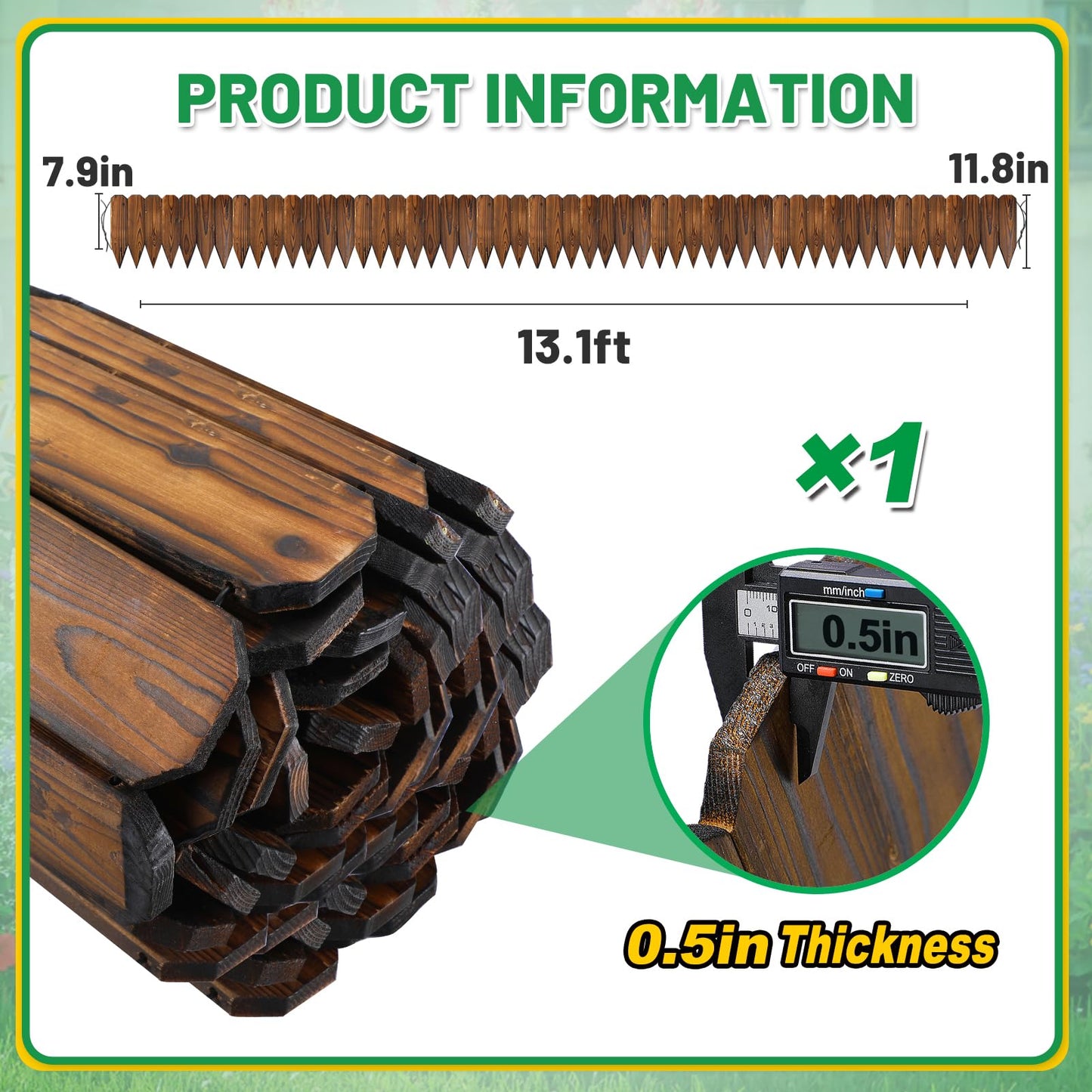 Wooden Garden Edging - 13.1ft x 11.8in Pine Landscape Border, Flexible Weather-Resistant Fences for Decorate Spring Outdoor Patio Yard Lawn Flower Beds