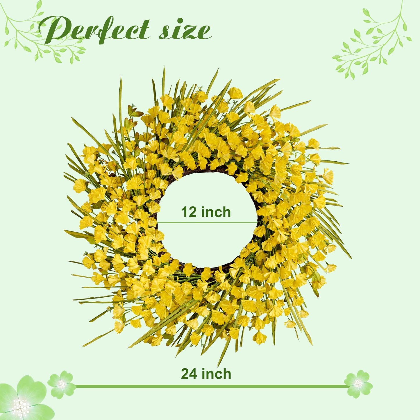 Zjlmit Artificial Spring Wreaths for Front Door 24 inch Spring Wreath Yellow Summer Wreath with Yellow Flowers Berries for Porch Farmhouse Wall Indoor Home Decoration
