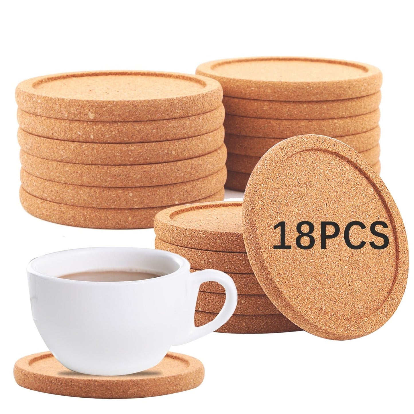 18 Pcs Cork Coasters with Lip,Absorbent Drink Coaster with Grooved Round Edge,Non-Slip,Heat-Resistant,Suitable for Mugs, Glasses,Coffee Coasters for Home Tabletop Decoration