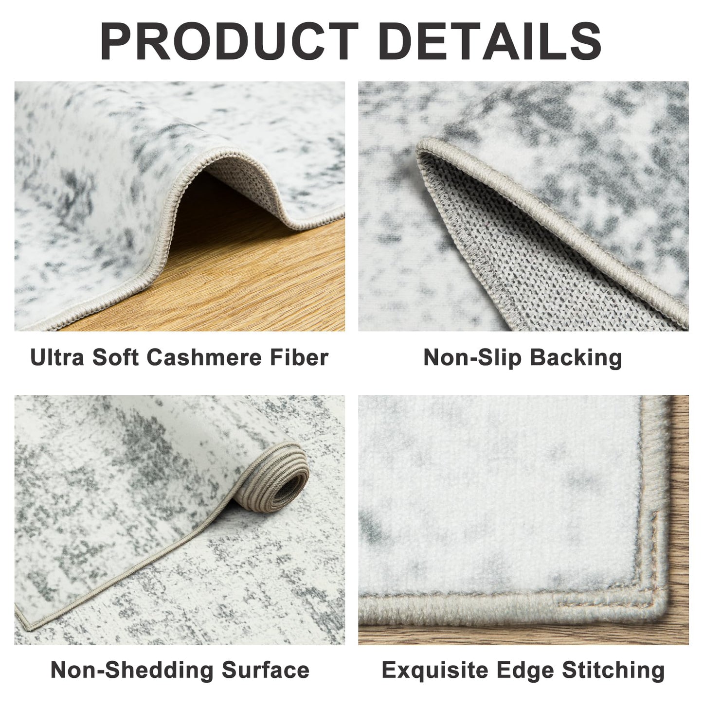 Area Rugs Living Room Rug - 5x7 Washable Modern Abstract Soft Neutral Non-Slip Carpet Large Indoor Floor Stain Resistant Thin Carpets for Bedroom Dining Room Farmhouse Nursery Home Office Grey