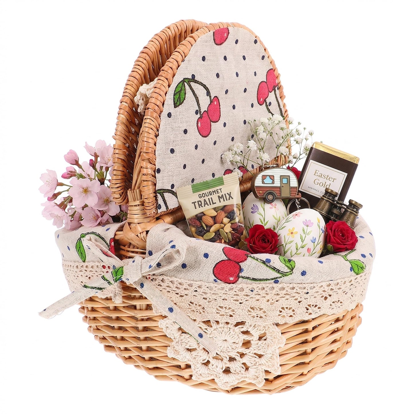 Wicker Picnic Basket with Handle and Lid: Small Handheld Rattan Woven Easter Eggs Collecting Storage Basket for Eggs Fruit Vegetable Picnic Camping and Kitchen Decor 10.23 X 9.44 X 7.28 Inches